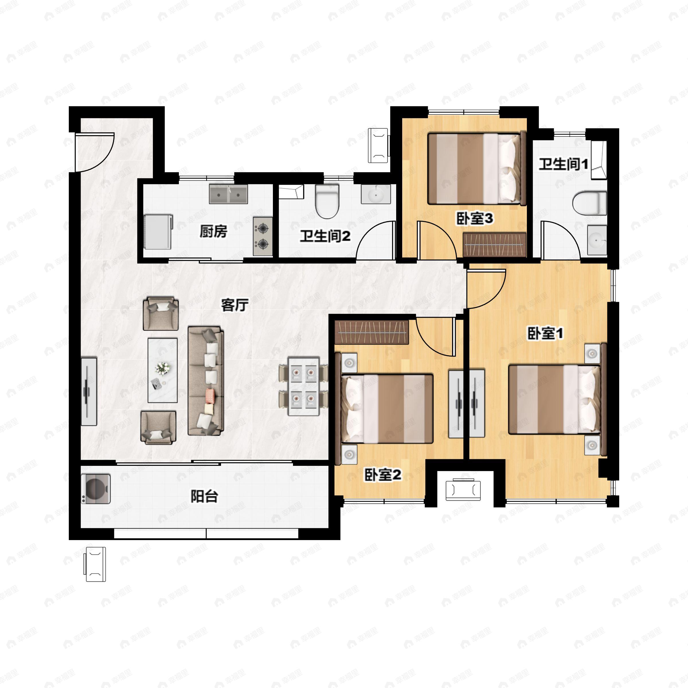 3室2厅2卫建面118平户型图
