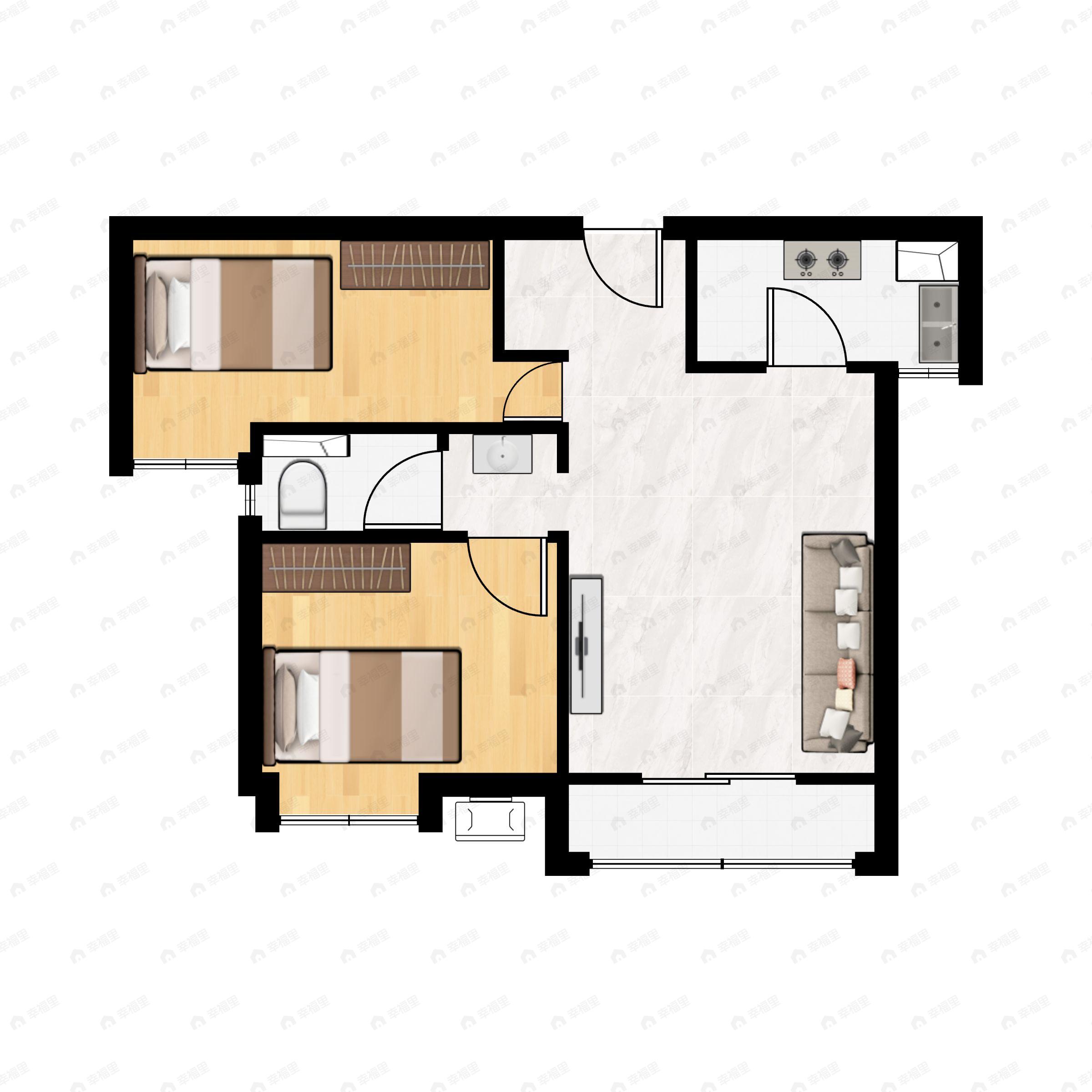2室2厅1卫建面91平户型图