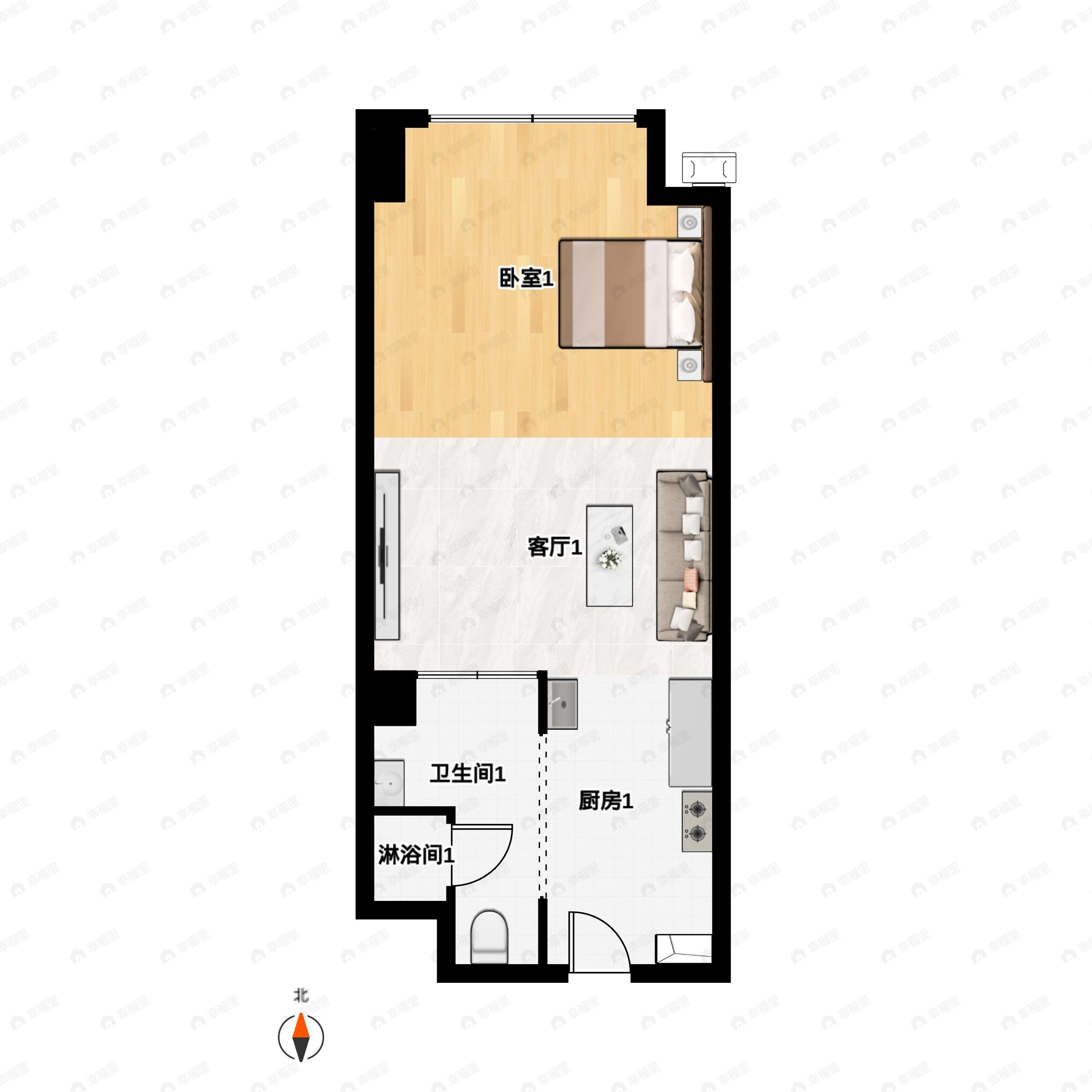 1室1厅1卫建面41平户型图