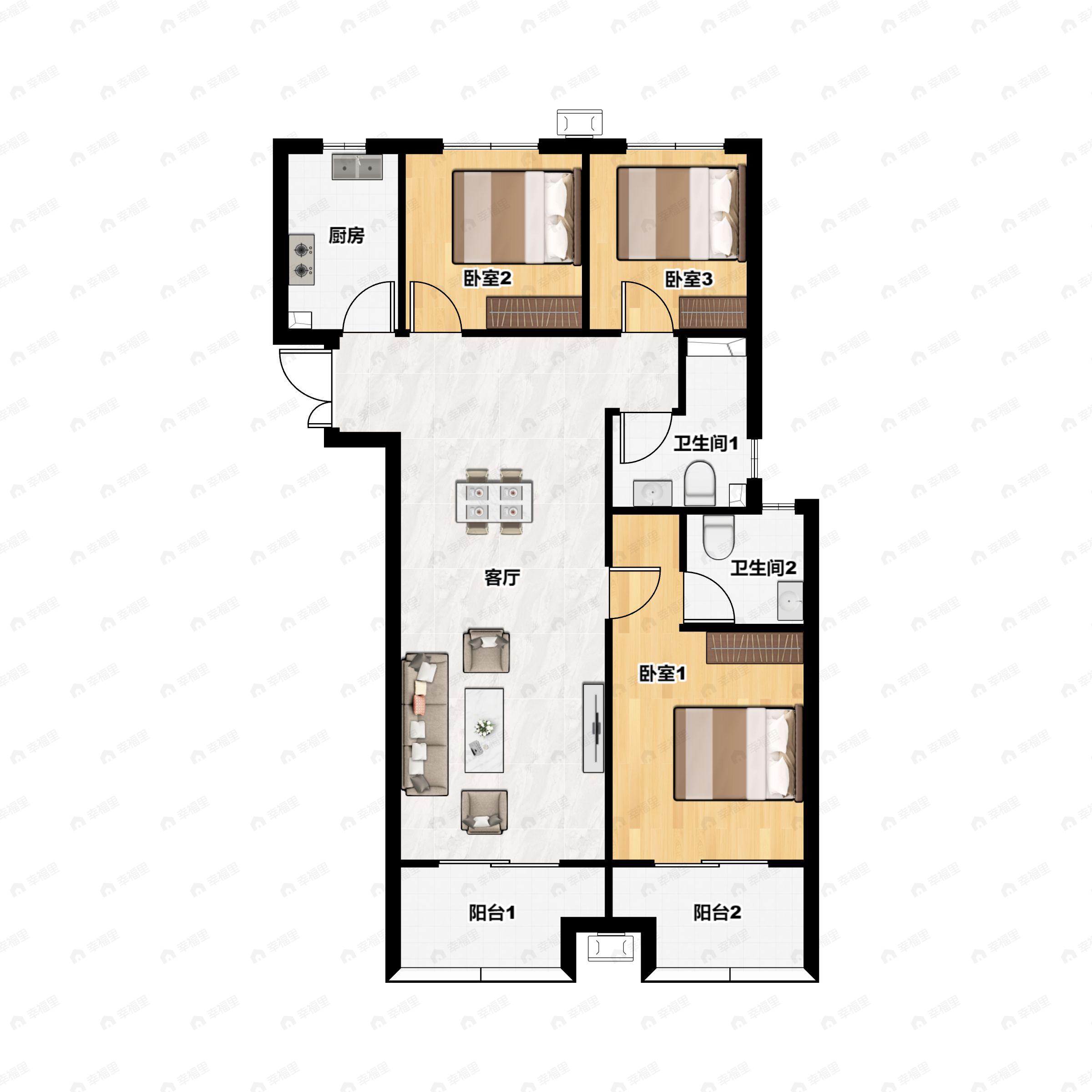 3室2厅2卫建面110平户型图
