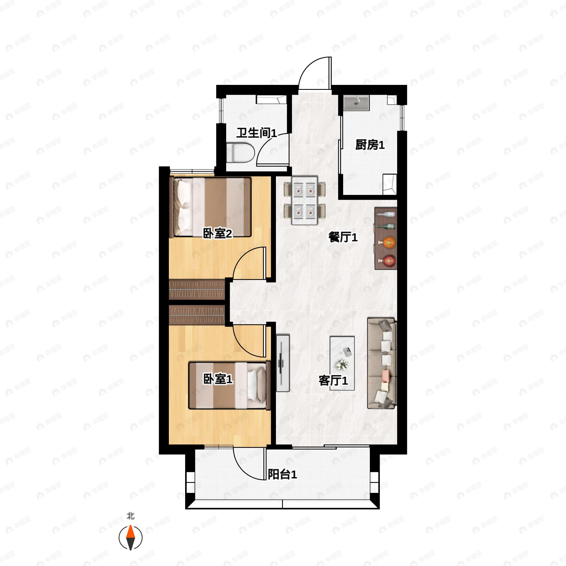 2室2厅1卫建面89平户型图