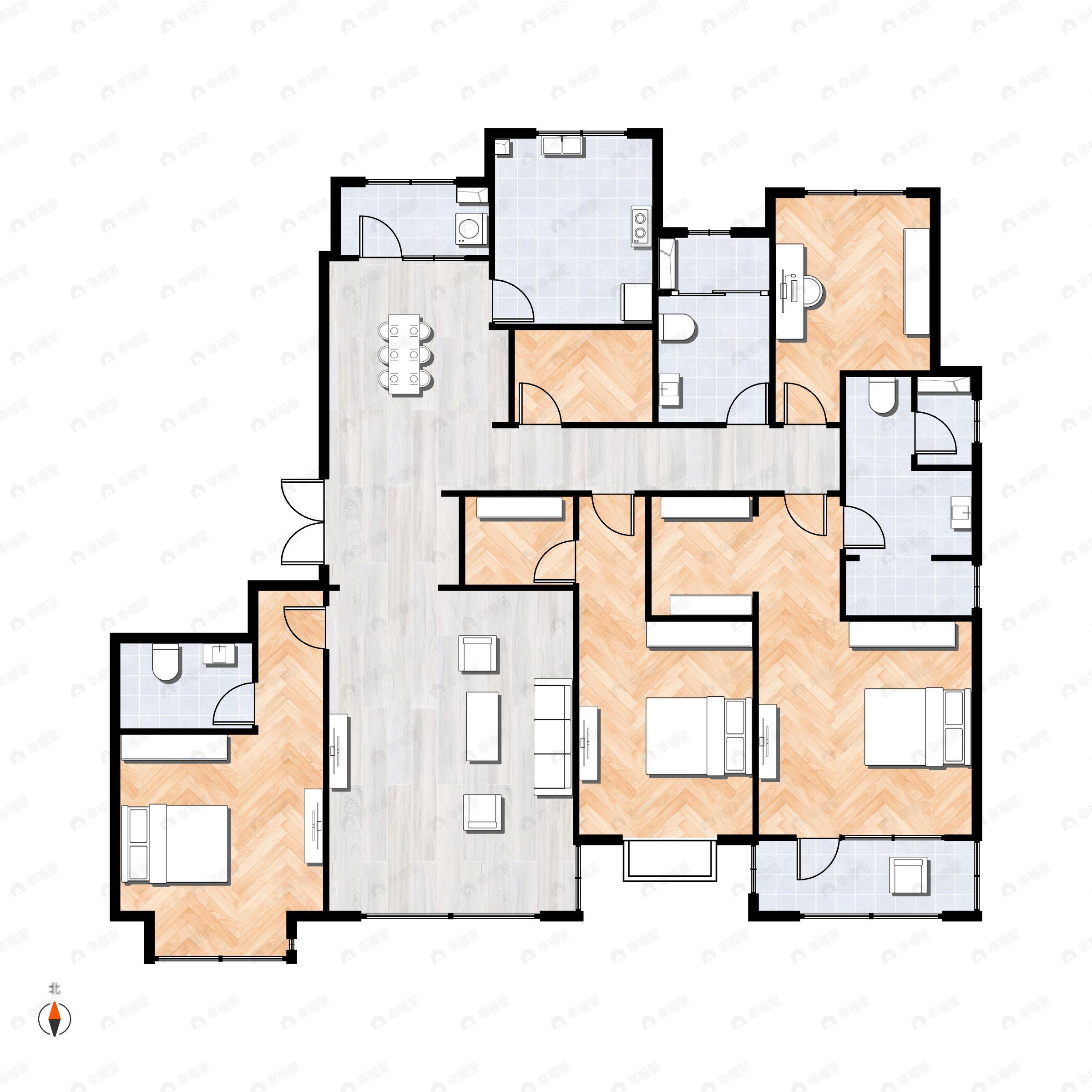 4室2厅3卫建面225平户型图