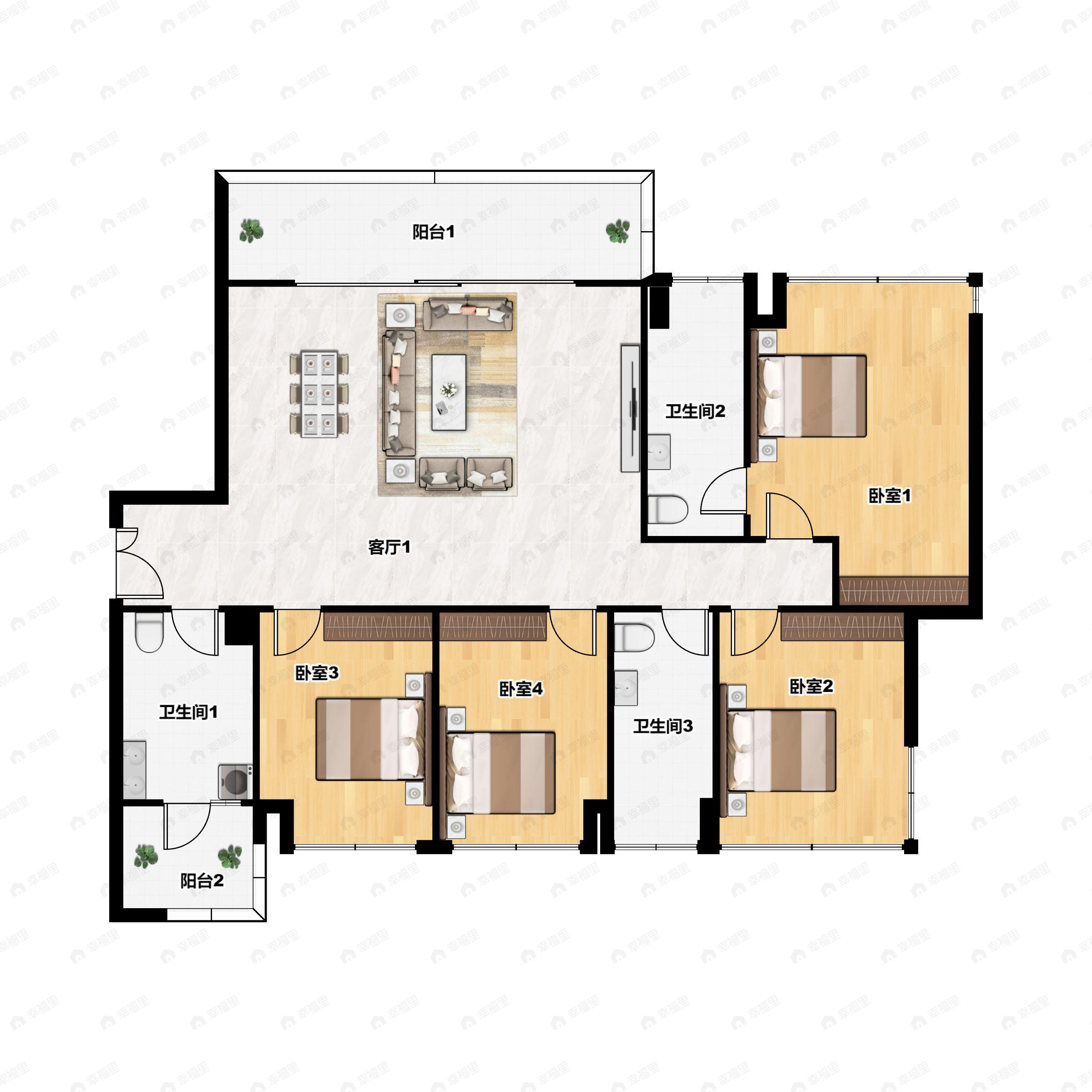 4室2厅2卫建面148平西南户型图