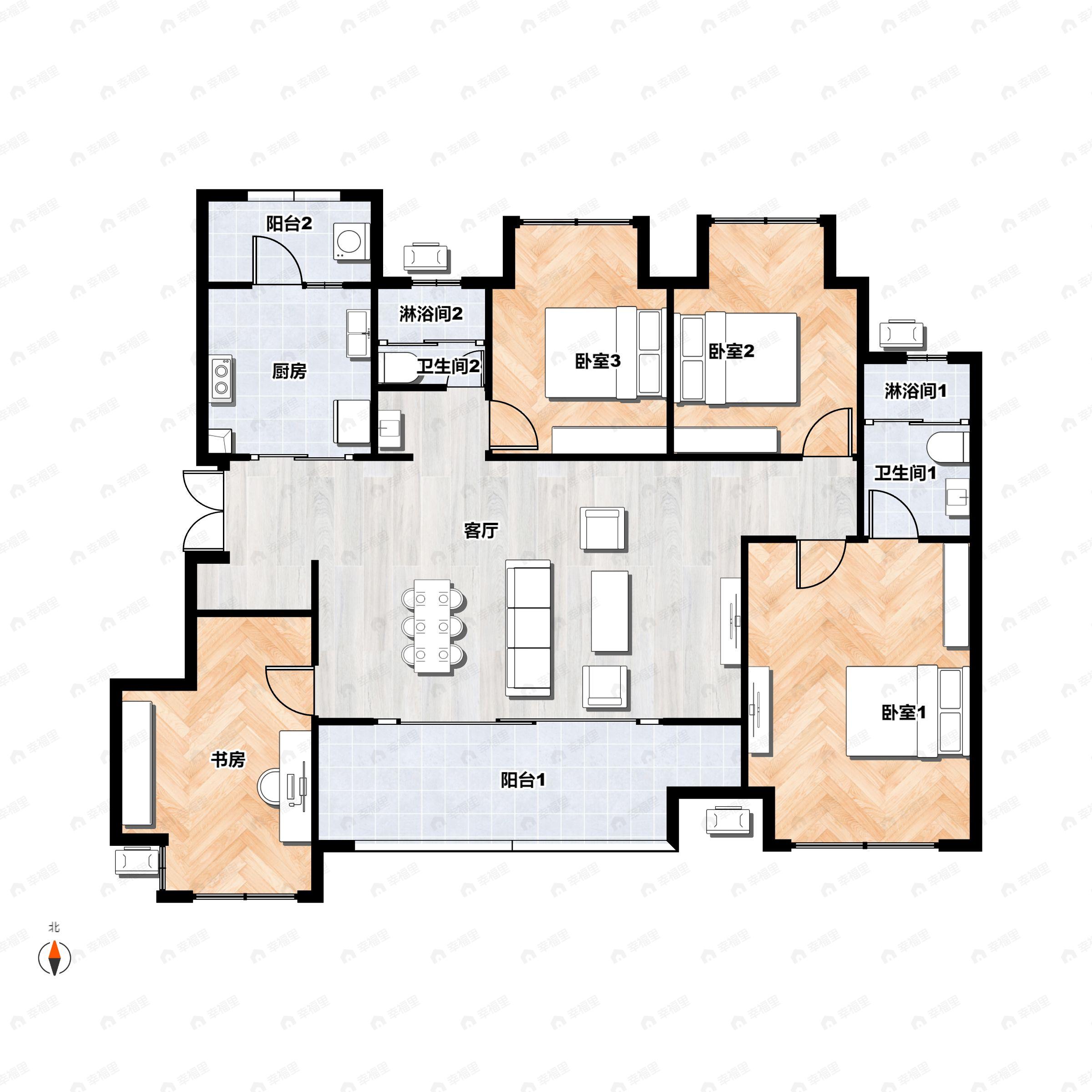 4室2厅2卫建面117平北|南户型图