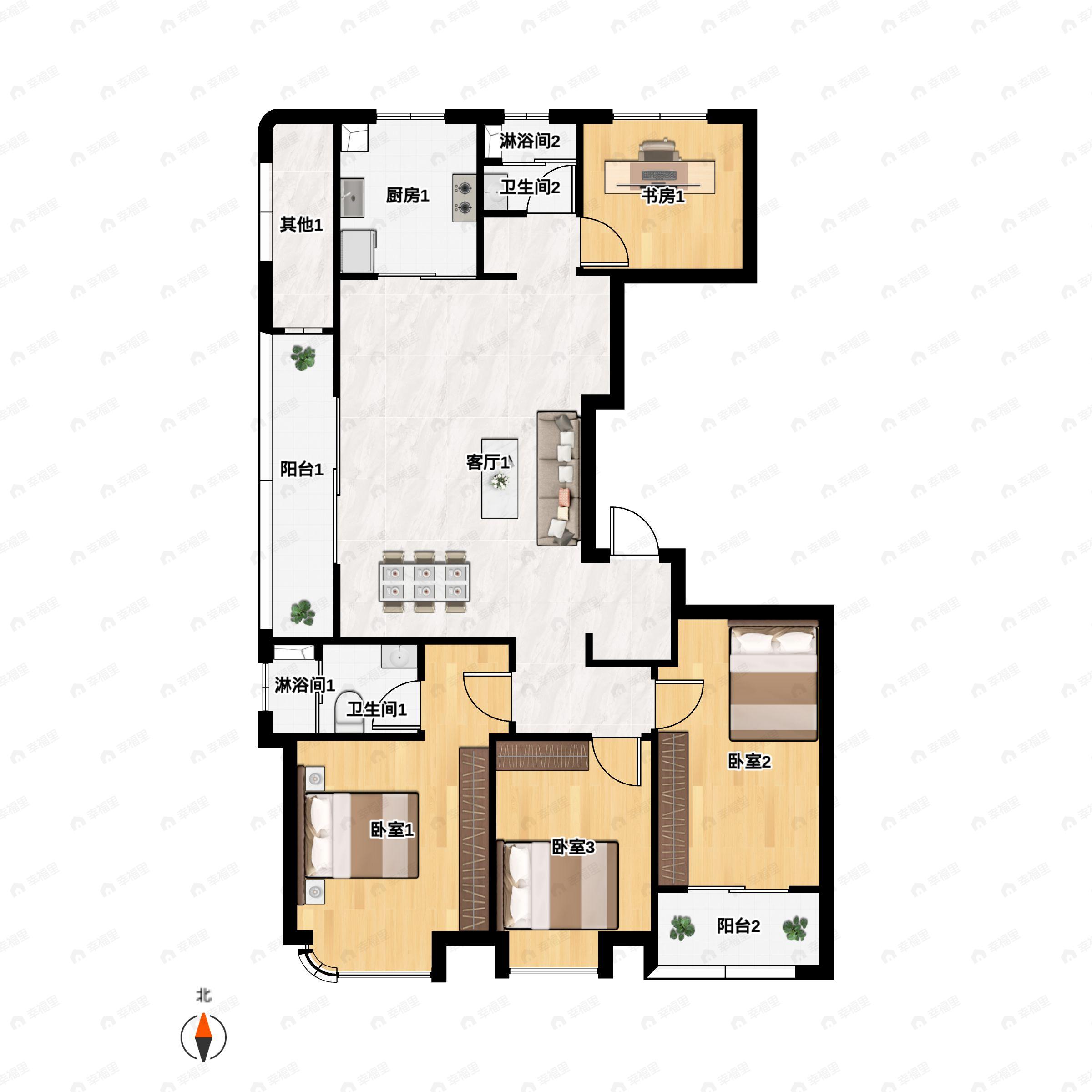 4室2厅2卫建面139平南户型图