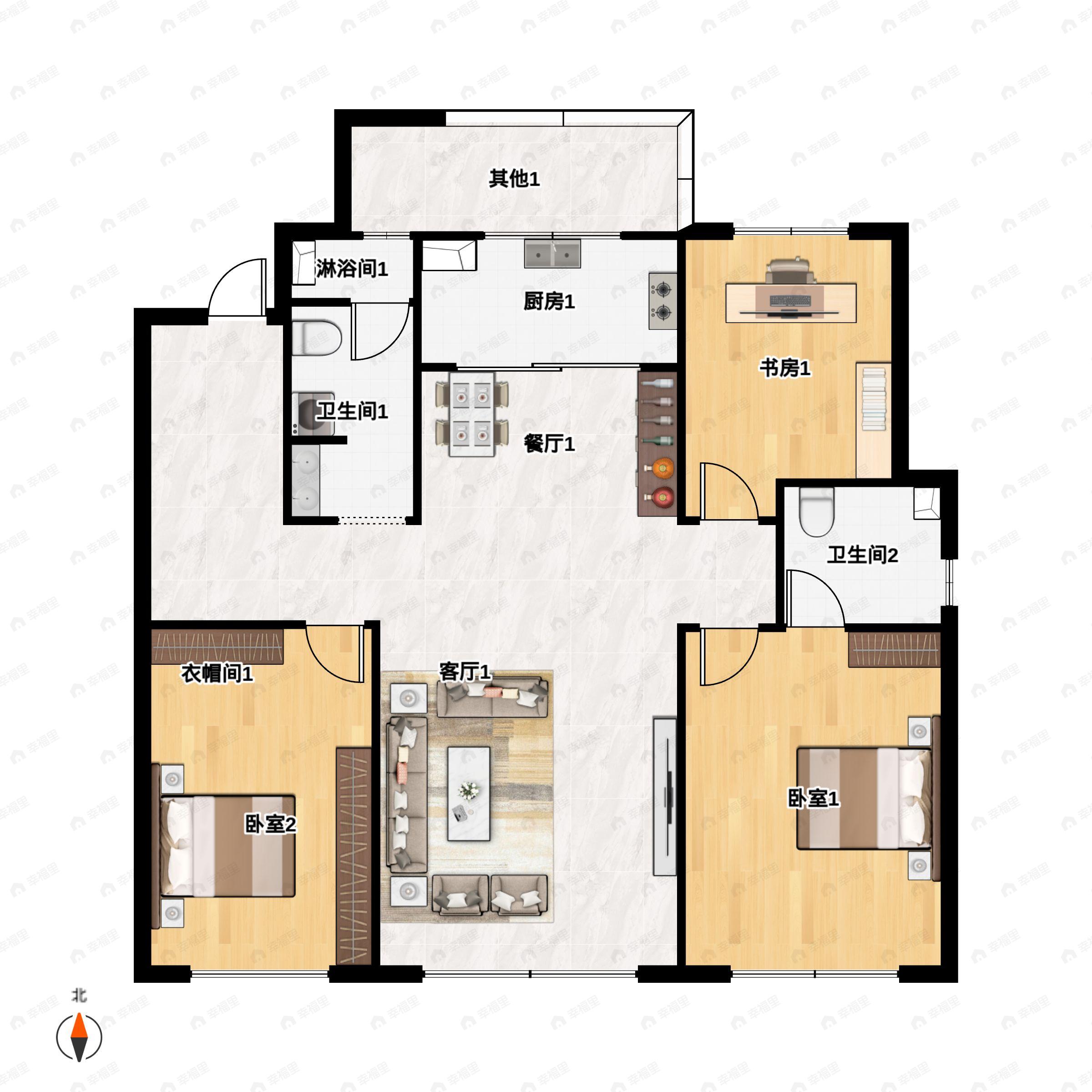 3室2厅2卫建面126平户型图