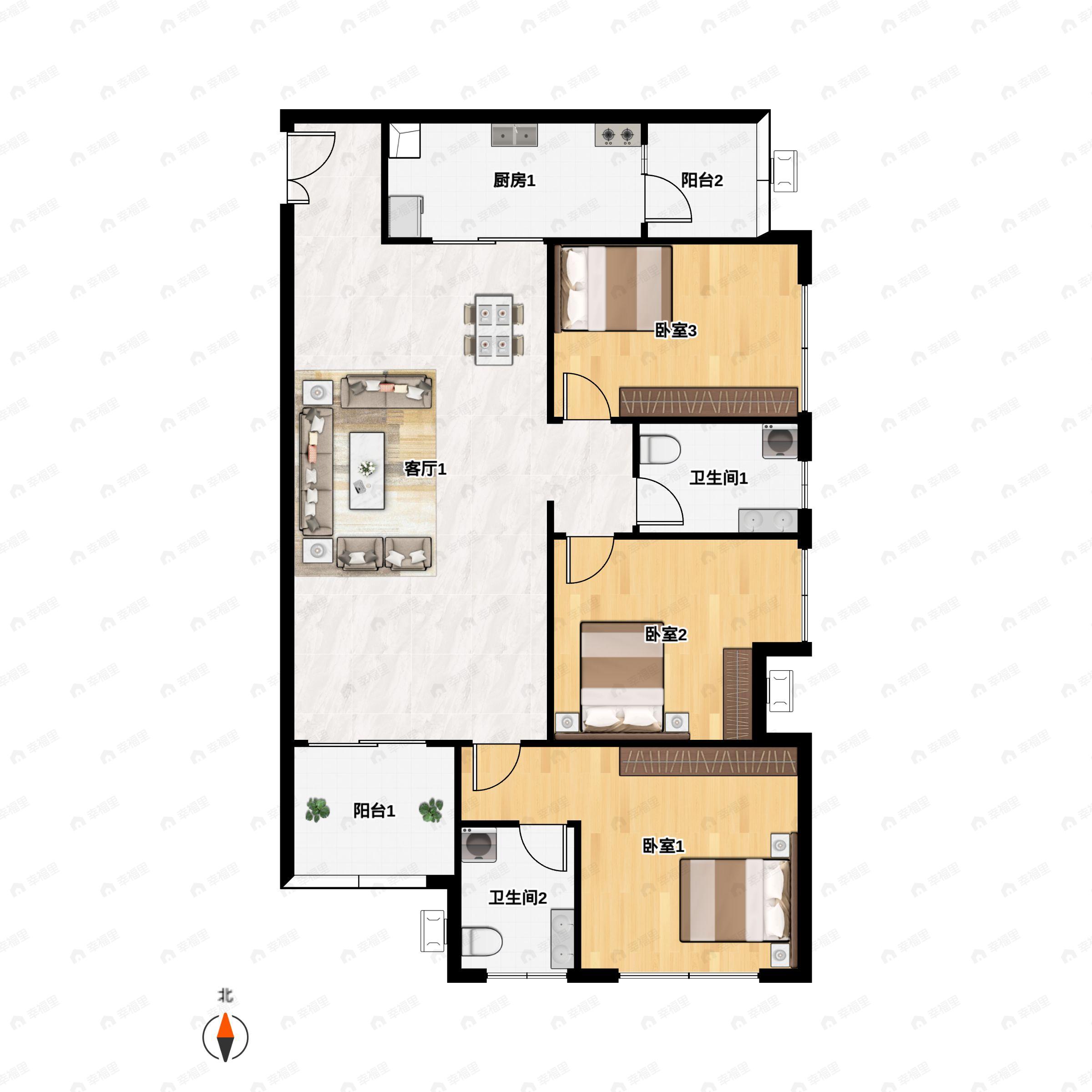 金辉御江府3室2厅2卫户型图