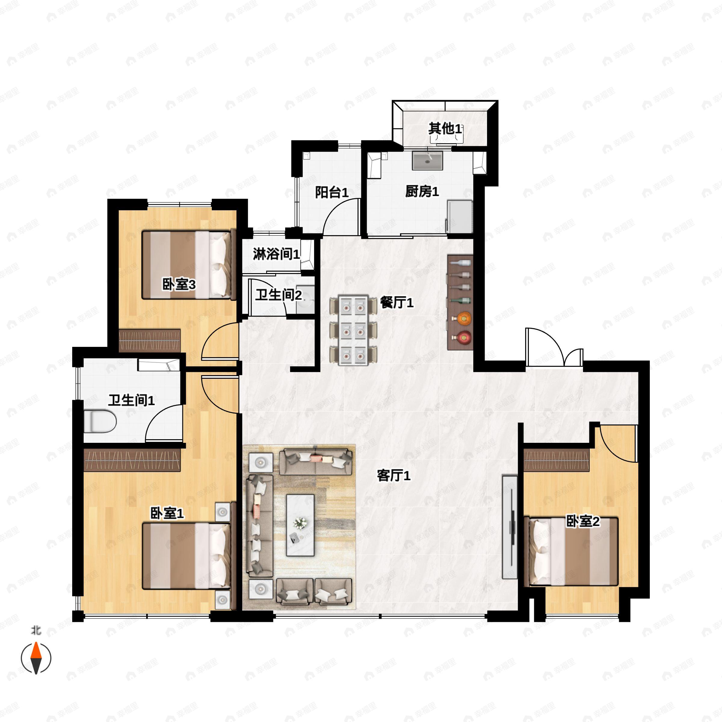中国铁建花语天境3室2厅2卫户型图