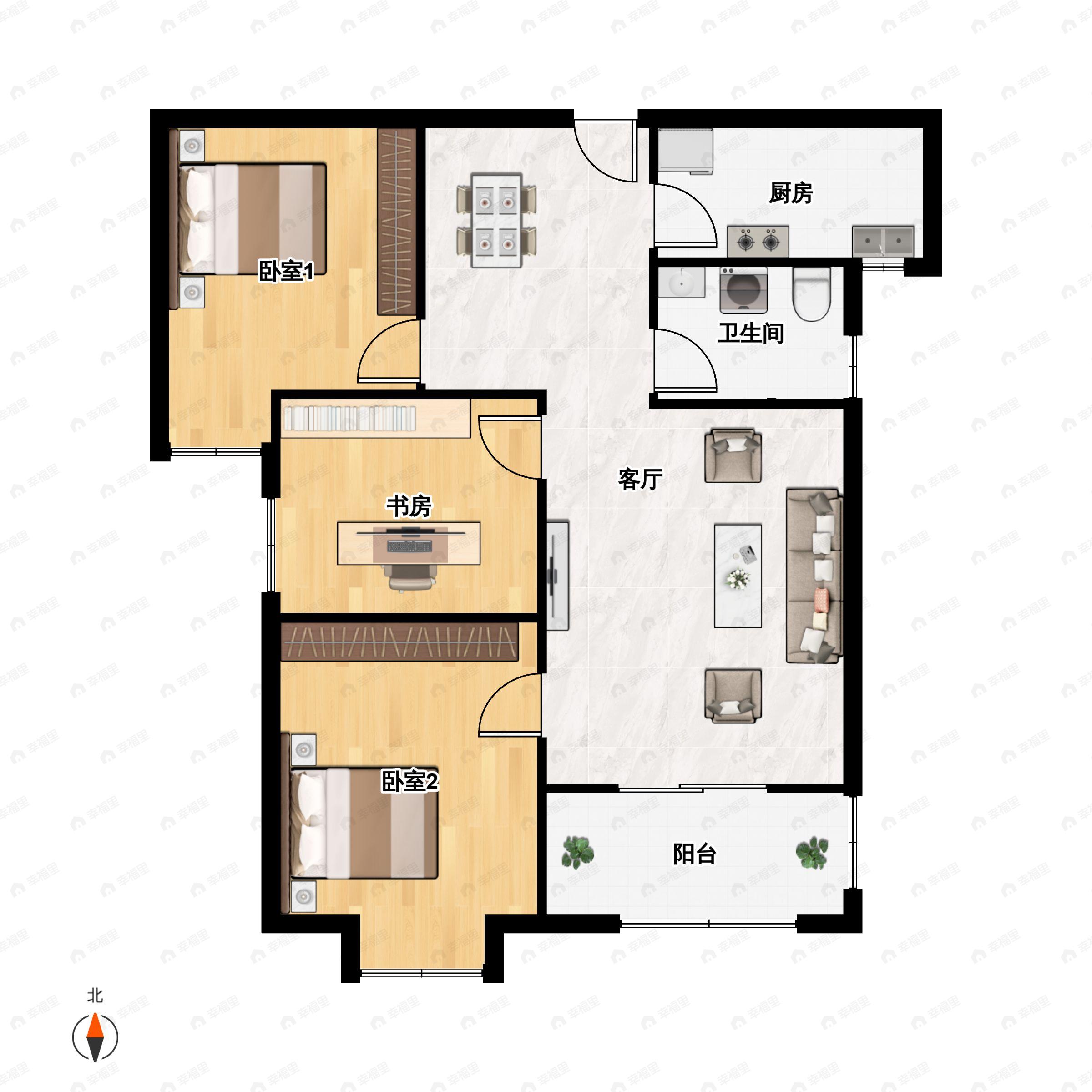 3室2厅1卫建面95平户型图