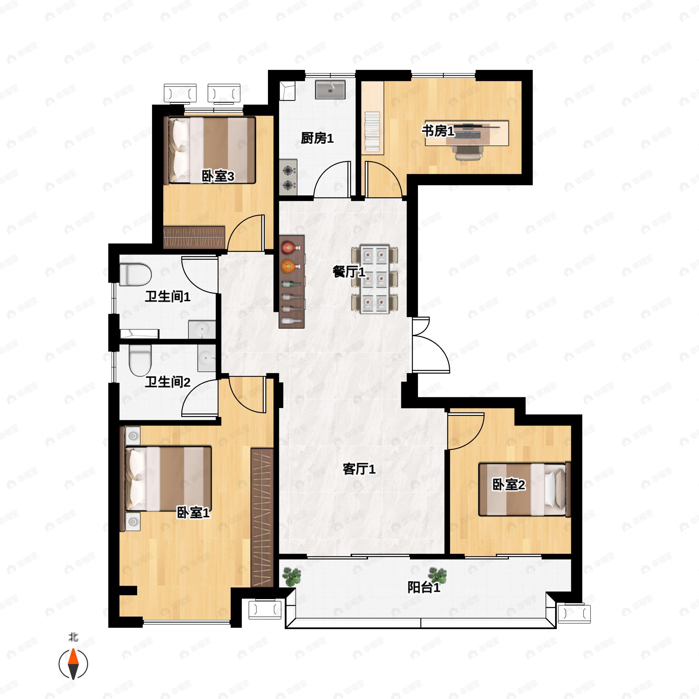 4室2厅2卫建面125平户型图