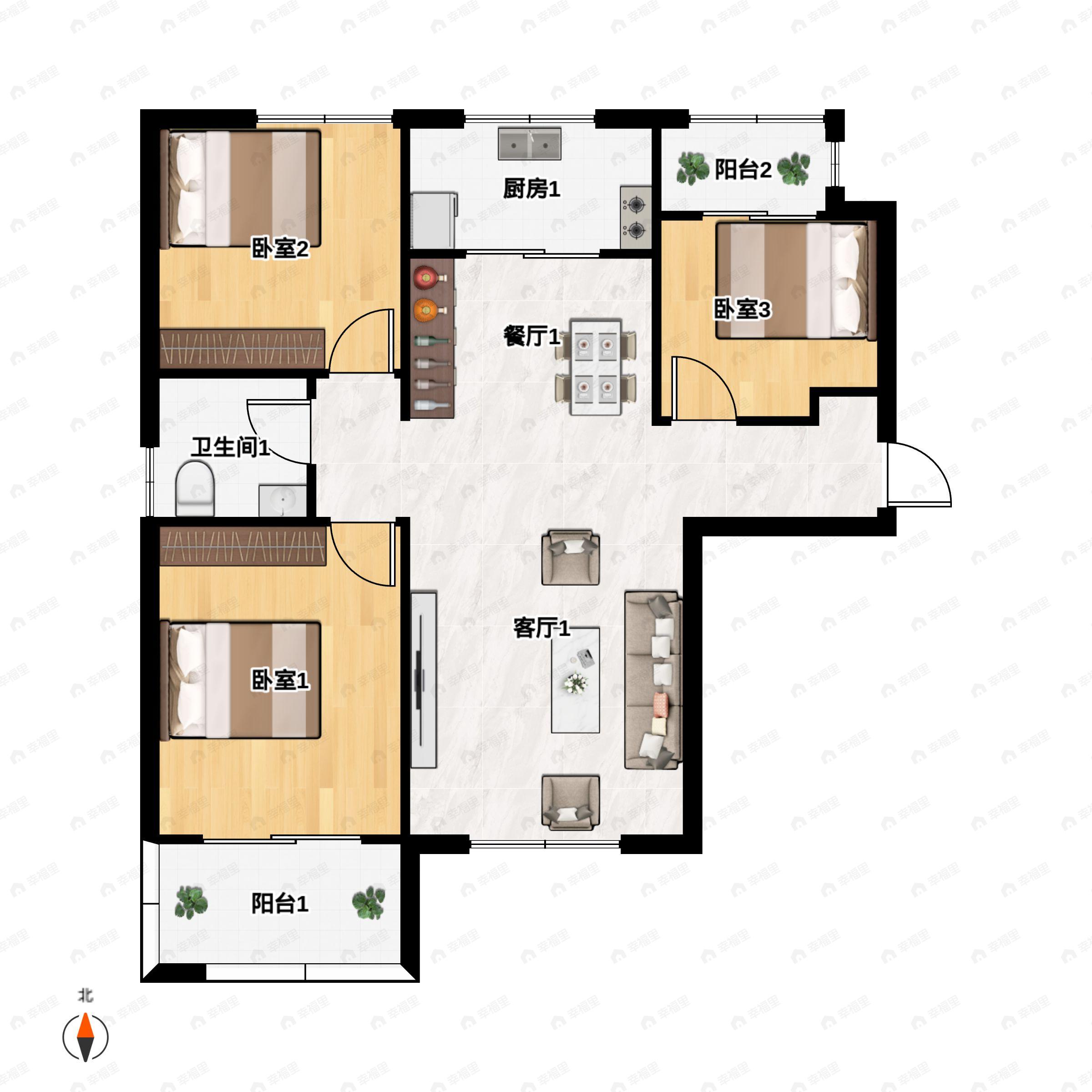 太白阅山3室2厅1卫户型图