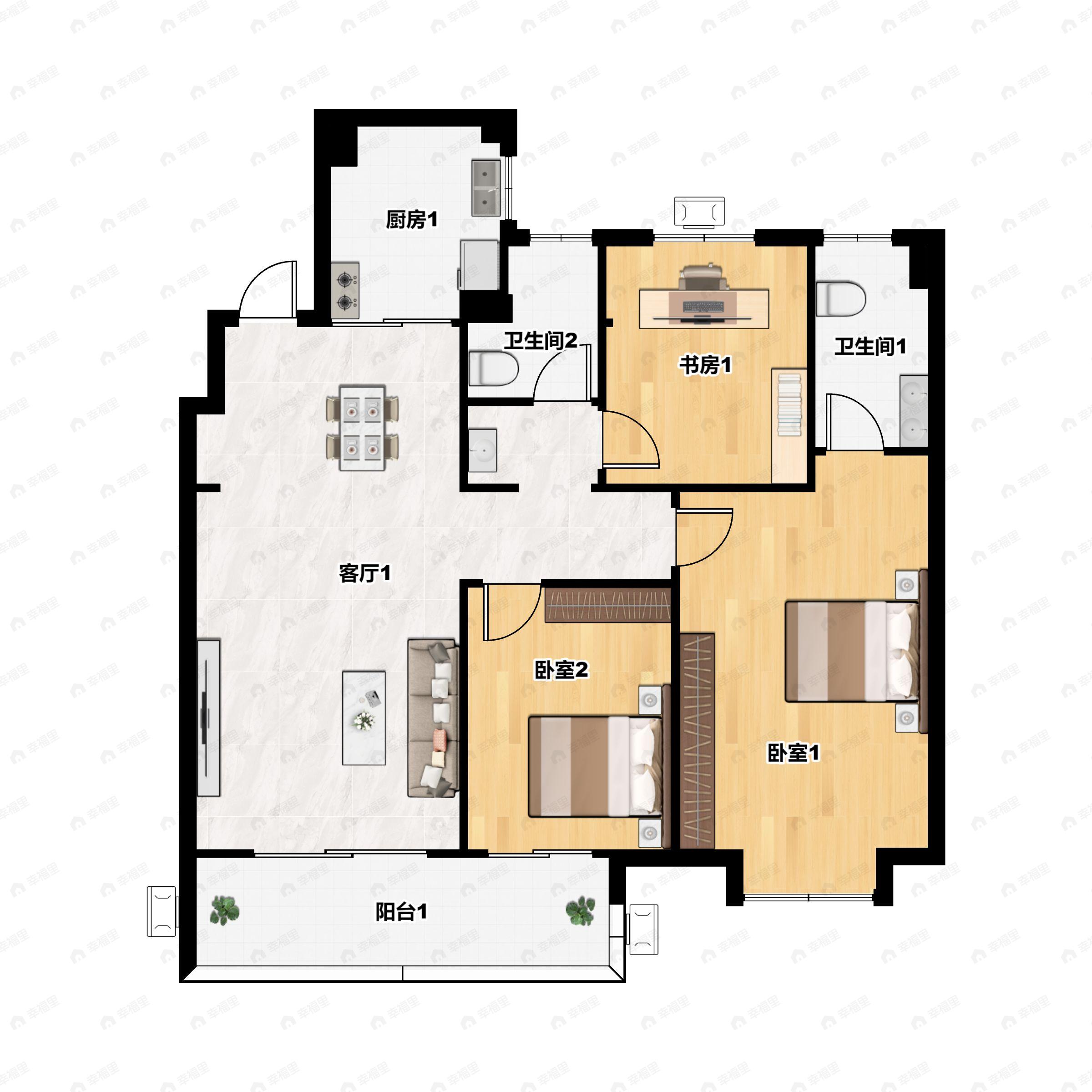 3室2厅2卫建面121平户型图
