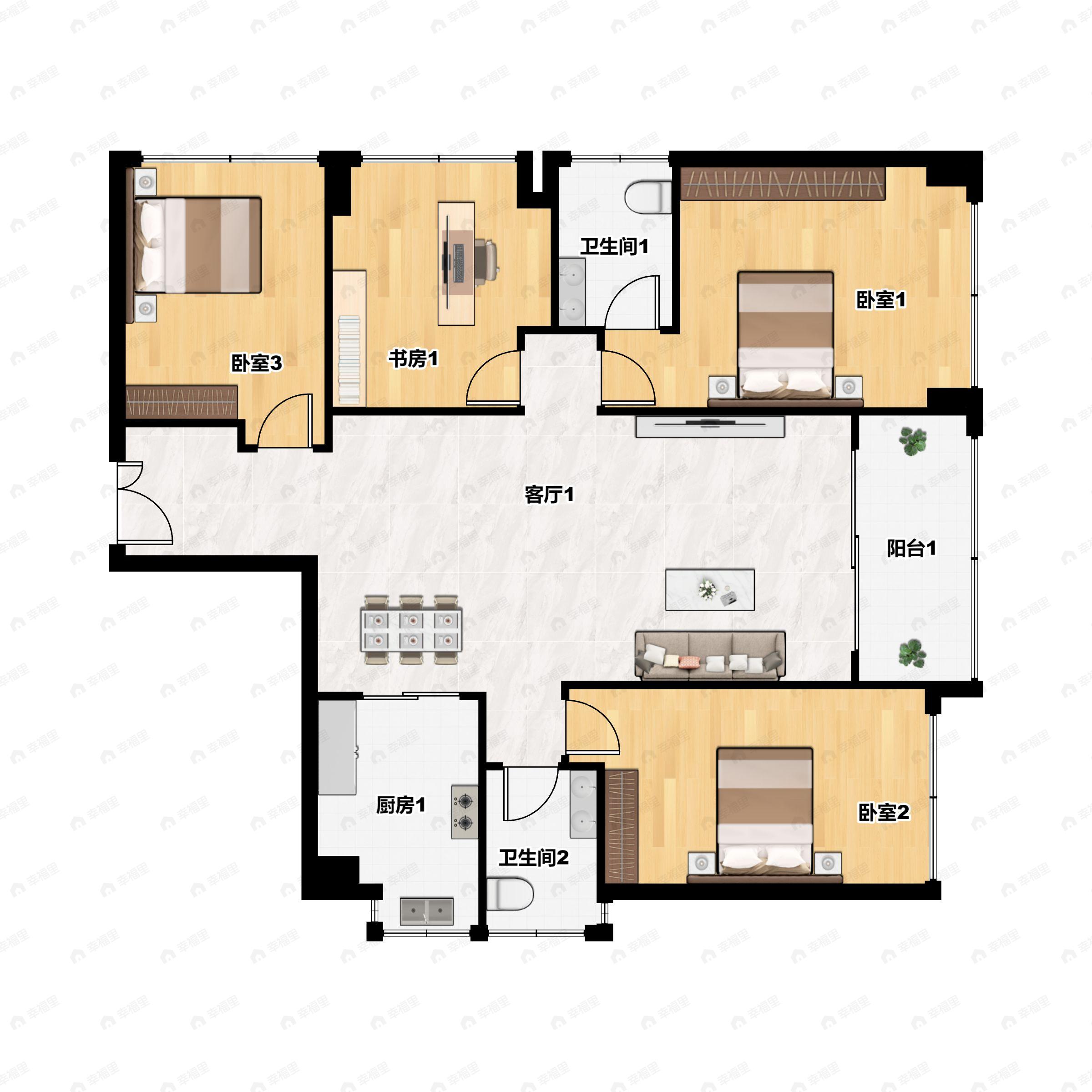 4室2厅2卫建面132平户型图
