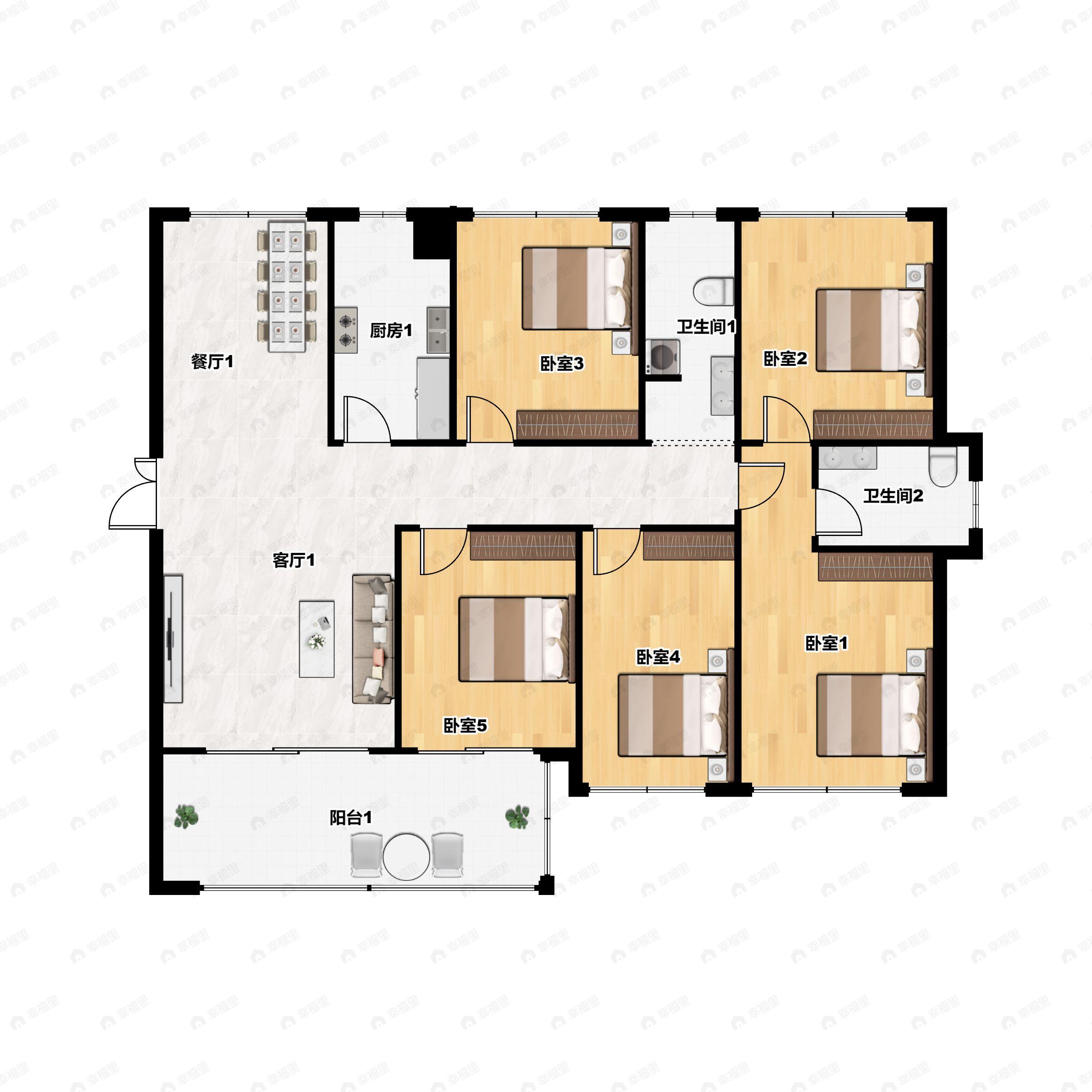 5室2厅2卫建面139平南户型图