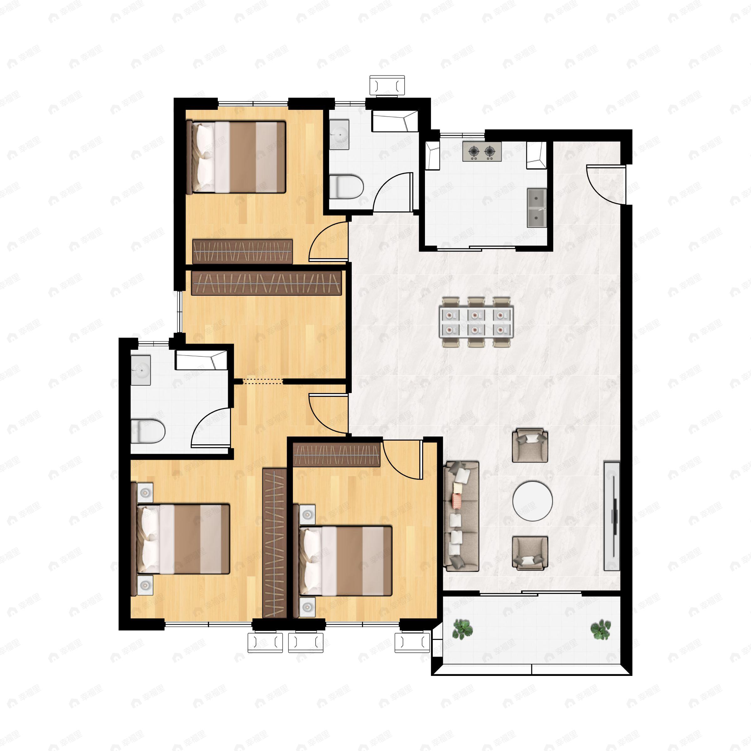 3室2厅2卫建面123平户型图