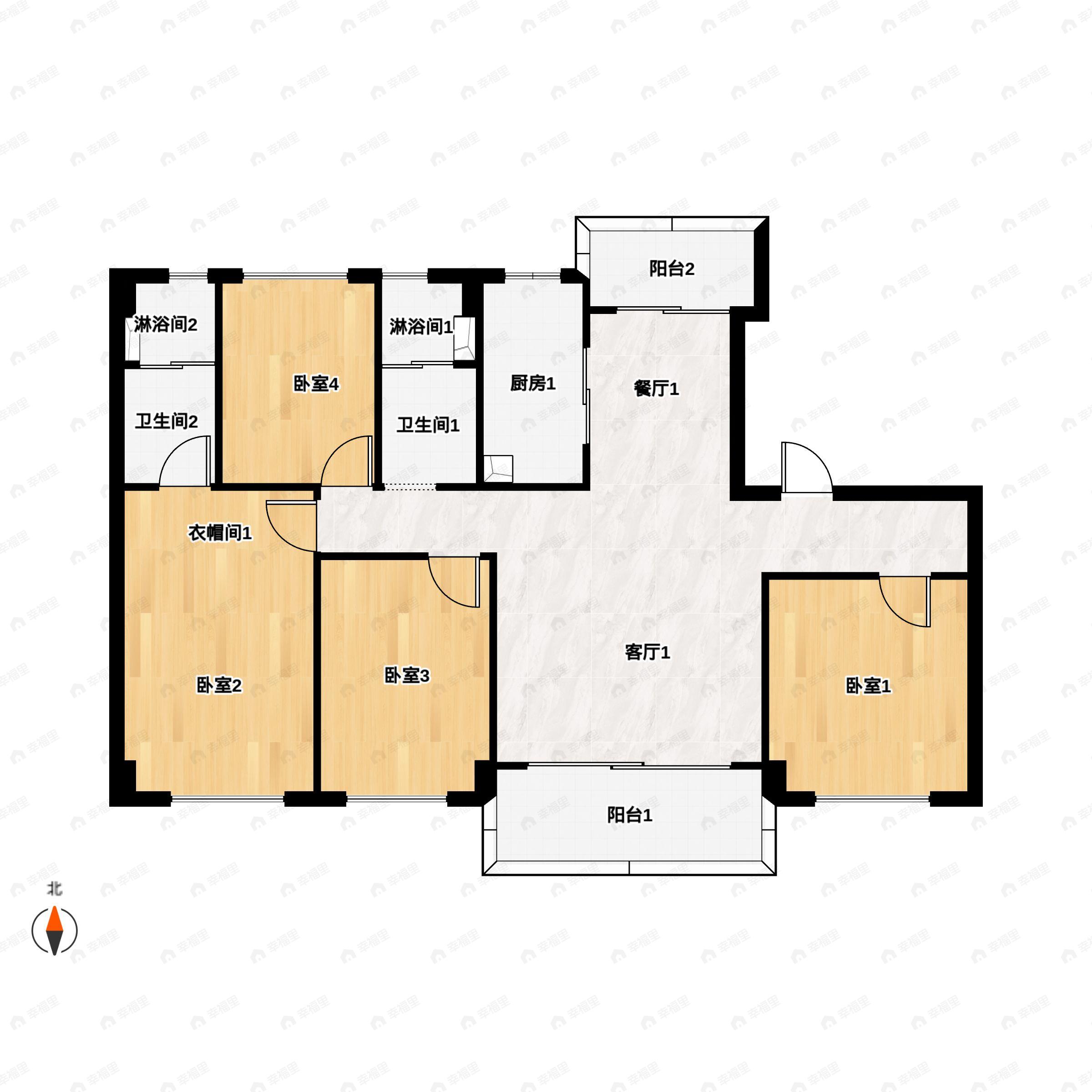 4室2厅2卫建面140平户型图