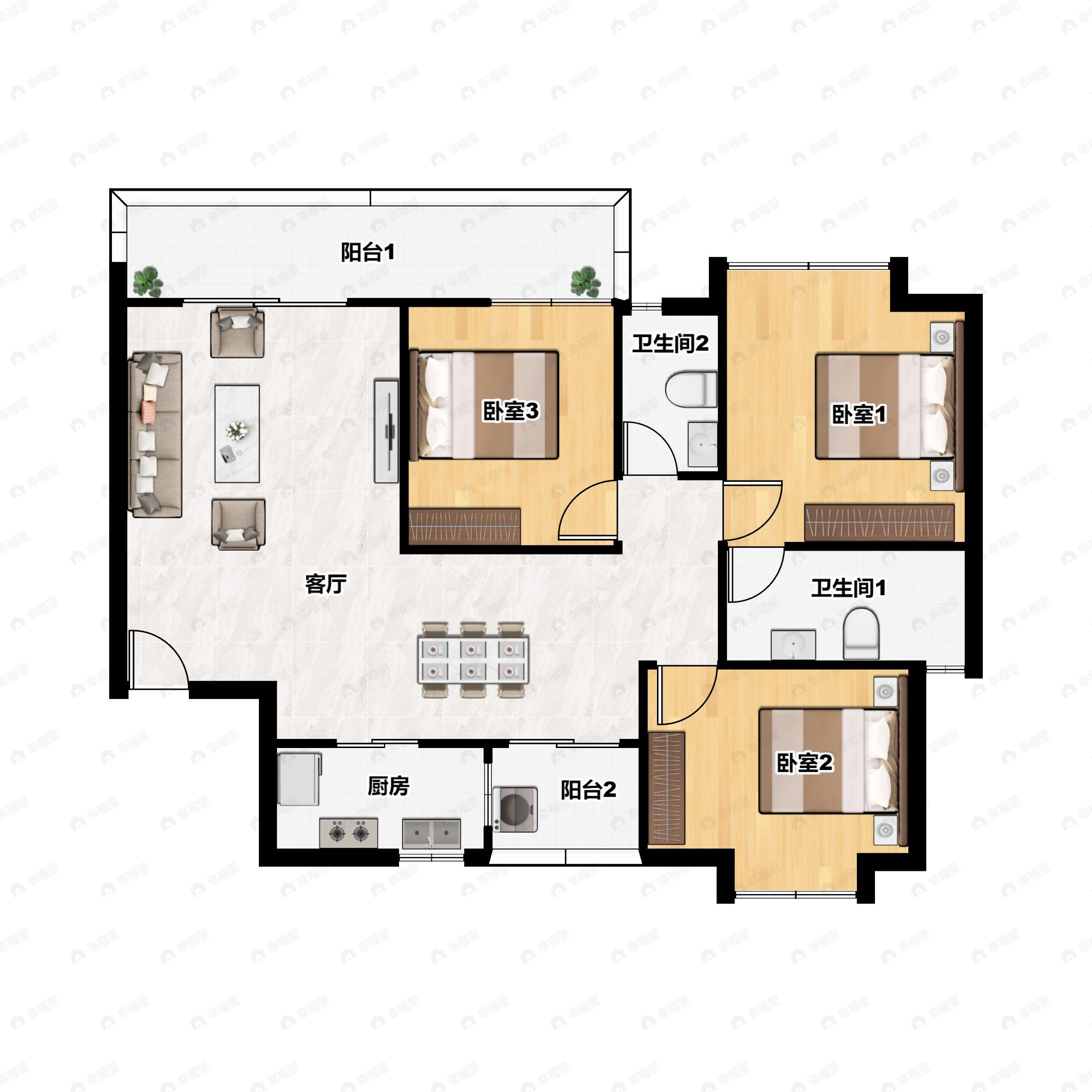 3室2厅2卫建面113平户型图