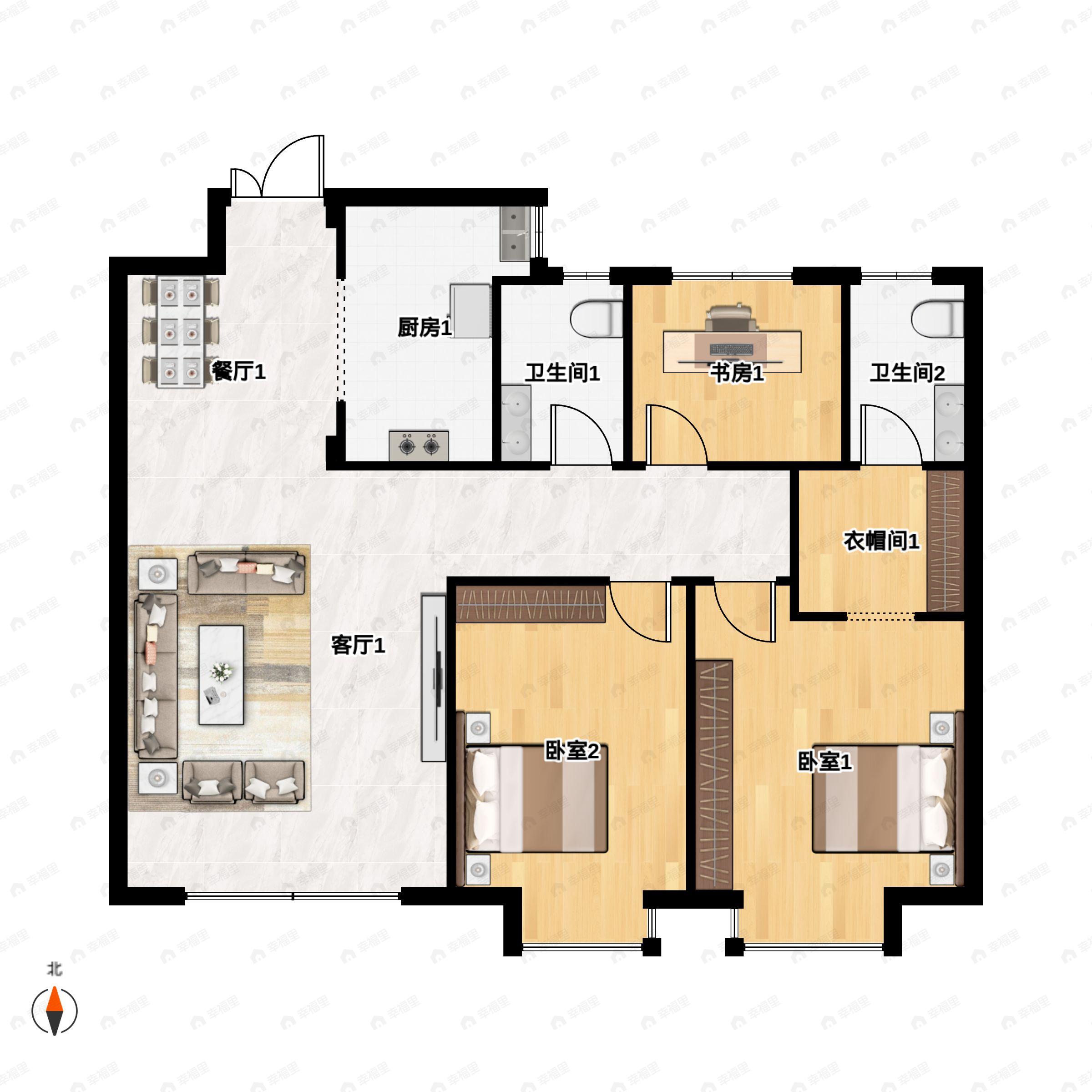 3室2厅2卫建面113平南户型图