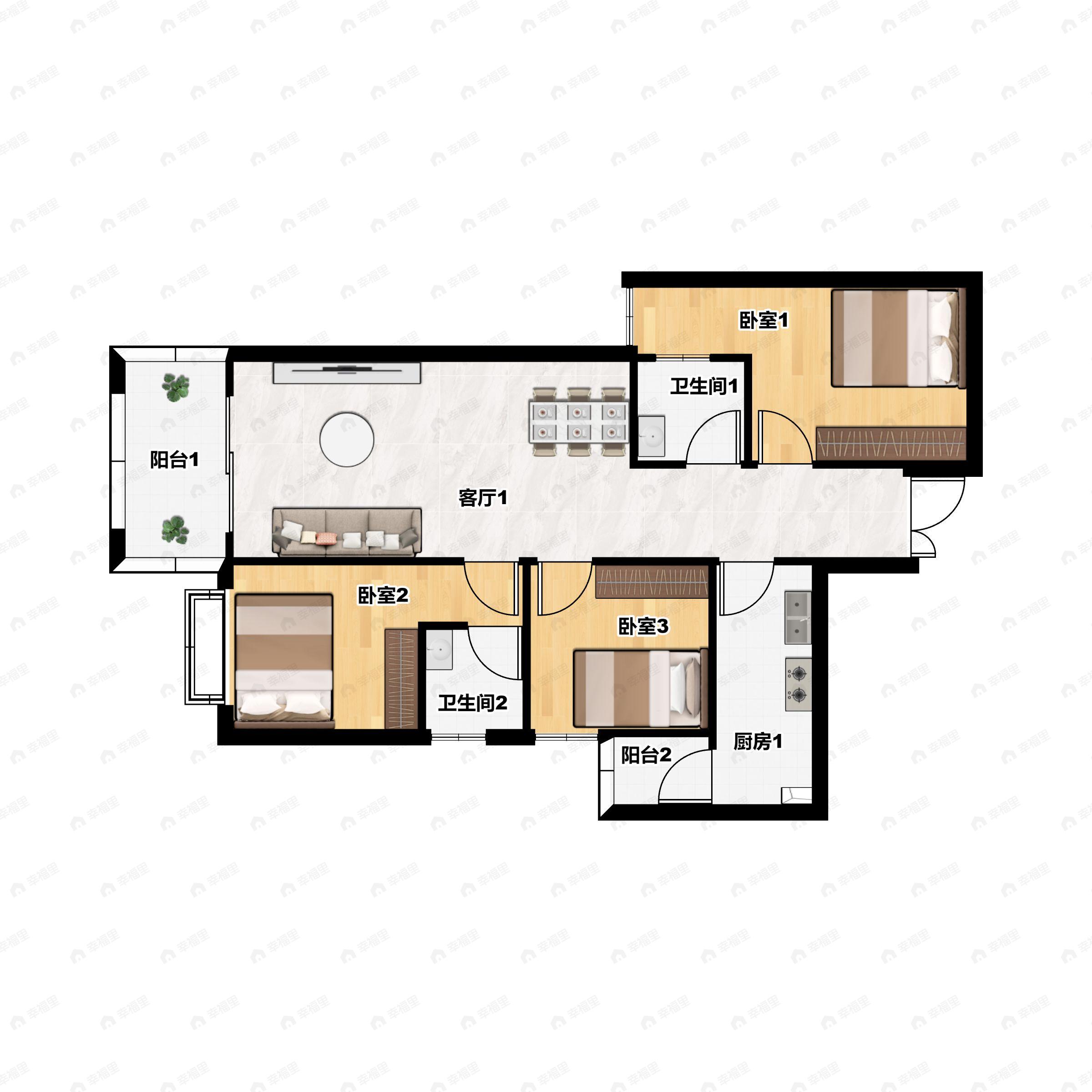3室2厅2卫建面118平西户型图