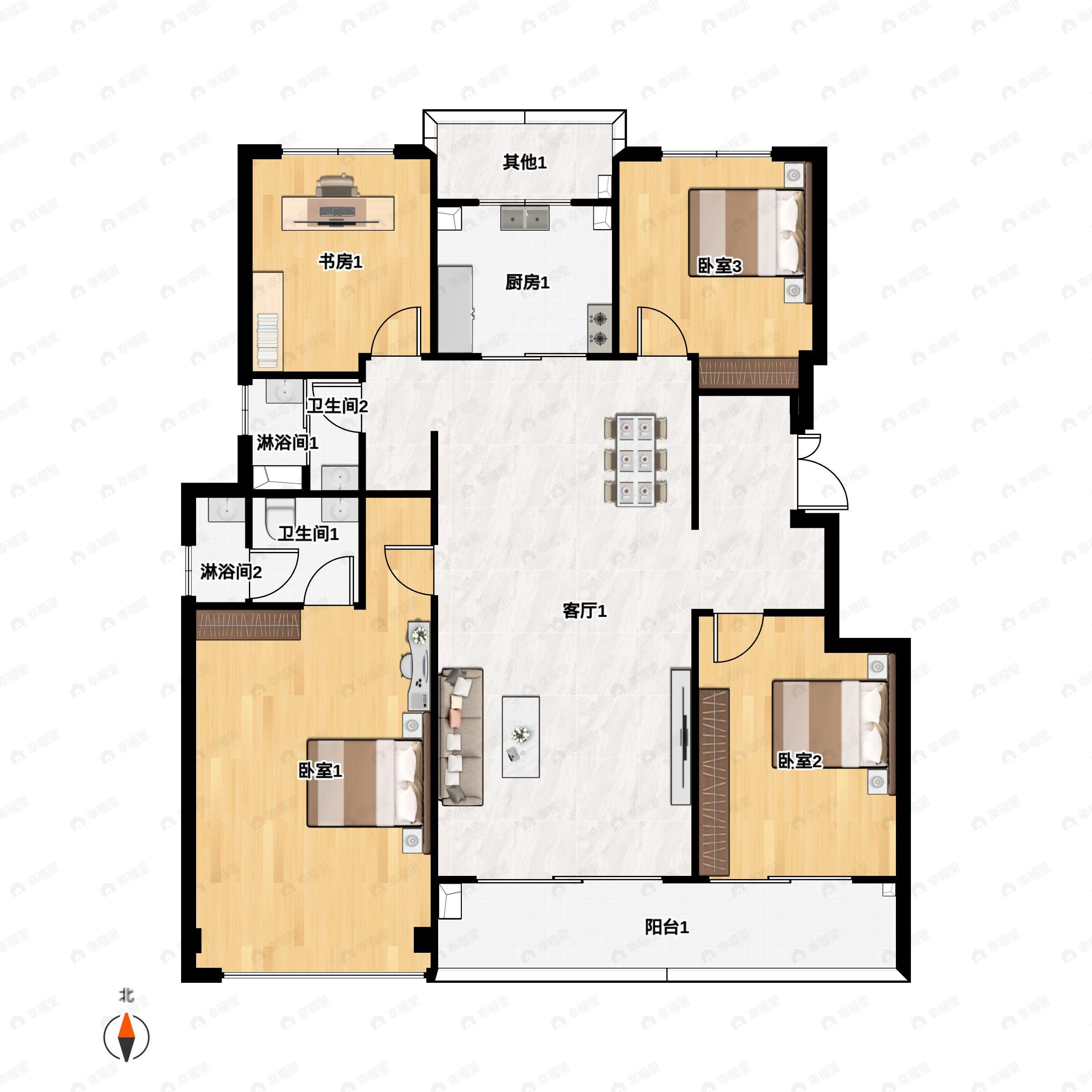 4室2厅2卫建面144平户型图
