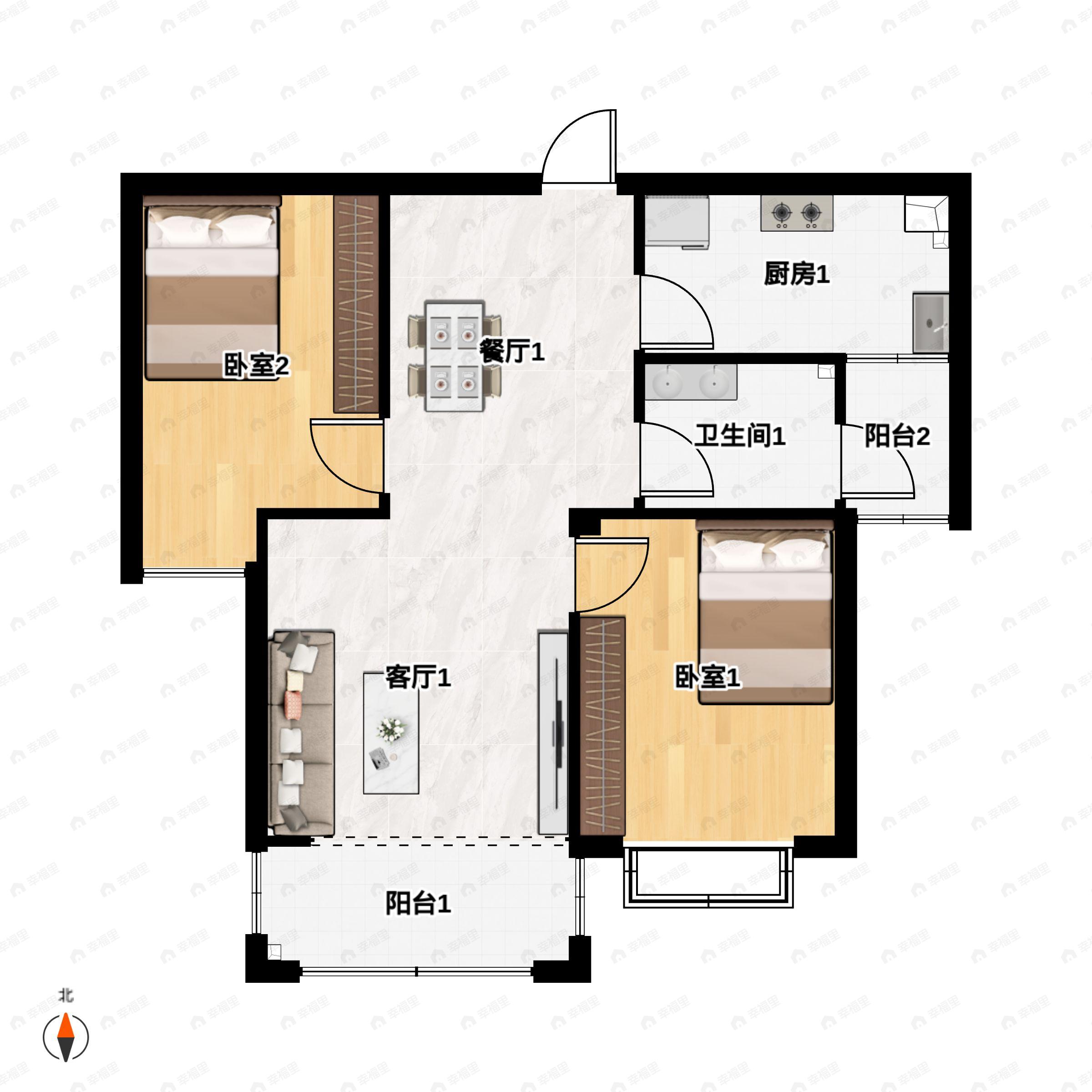 2室2厅1卫建面97平户型图