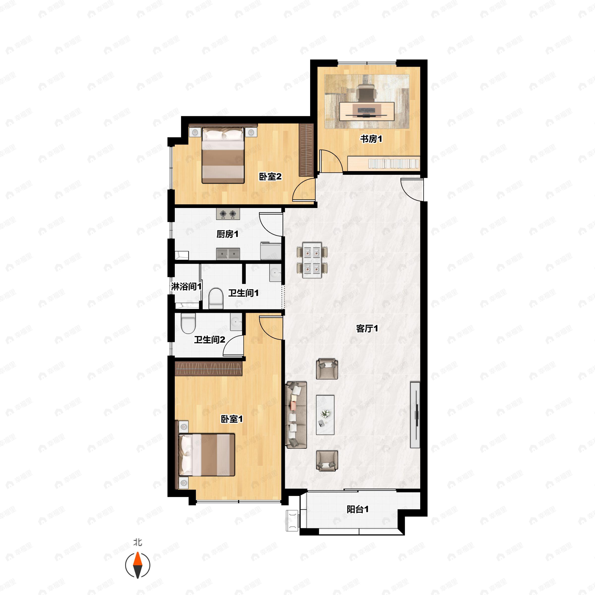 嘉园蓝湖九郡3室2厅2卫户型图