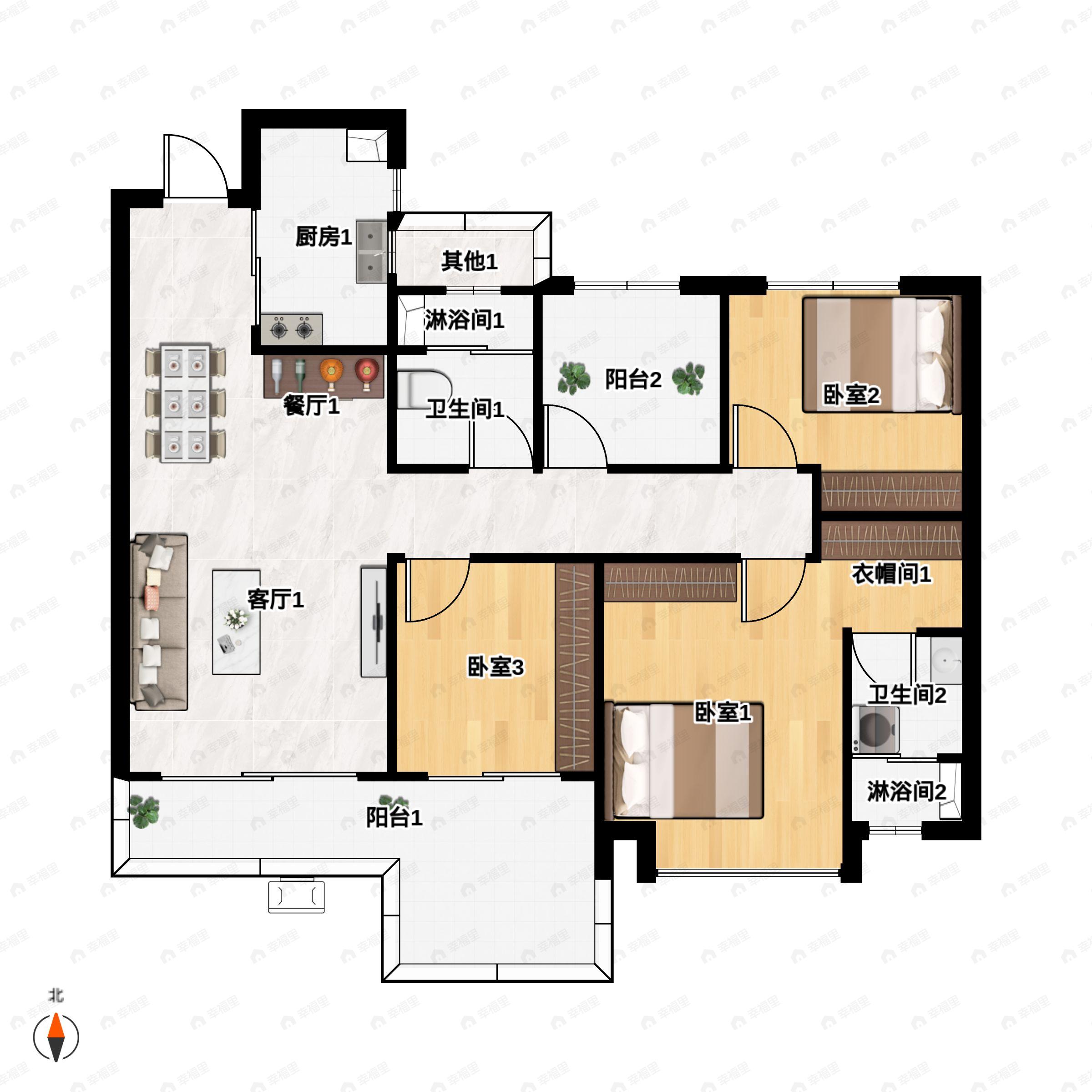 4室2厅2卫建面117平户型图