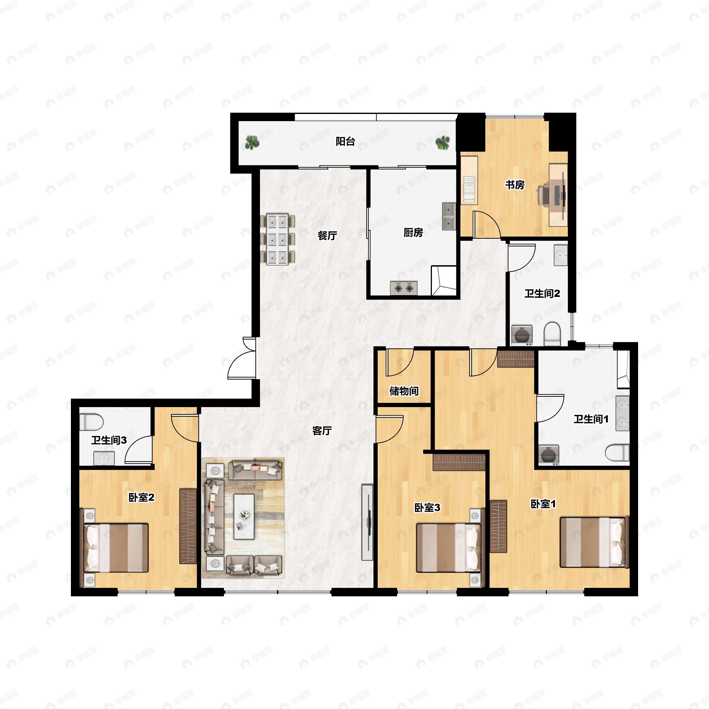 4室2厅3卫建面195平户型图