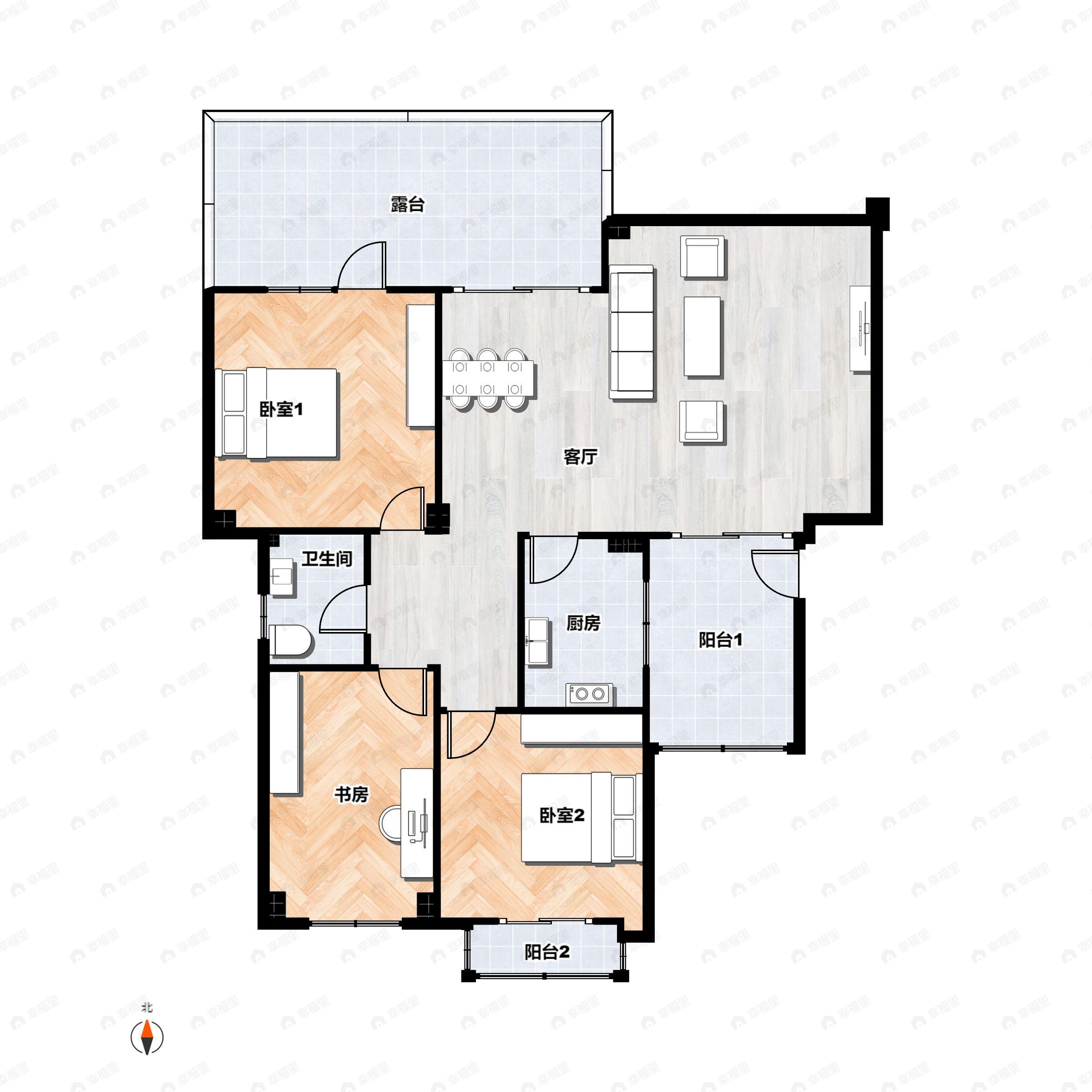 3室2厅1卫建面110平南户型图