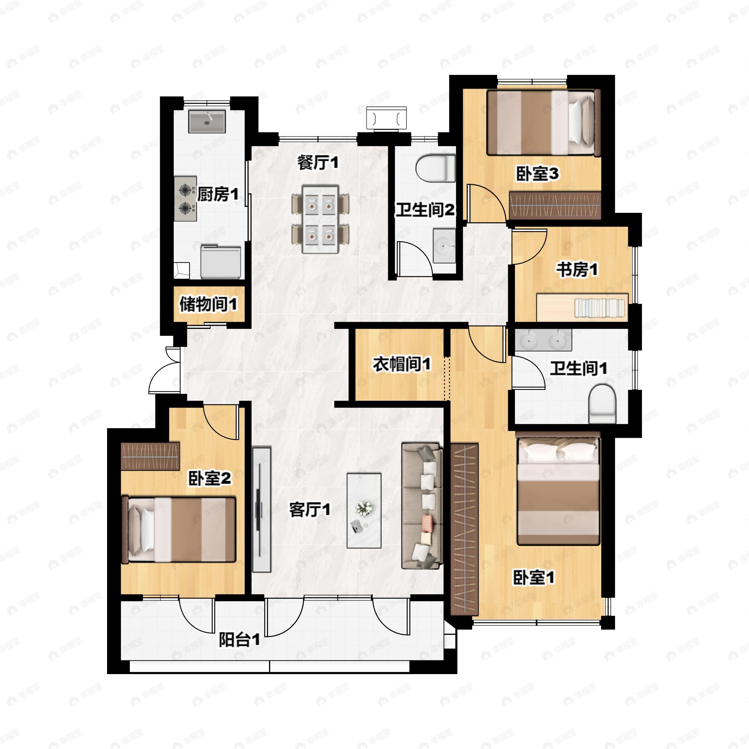 4室2厅2卫建面175平南户型图