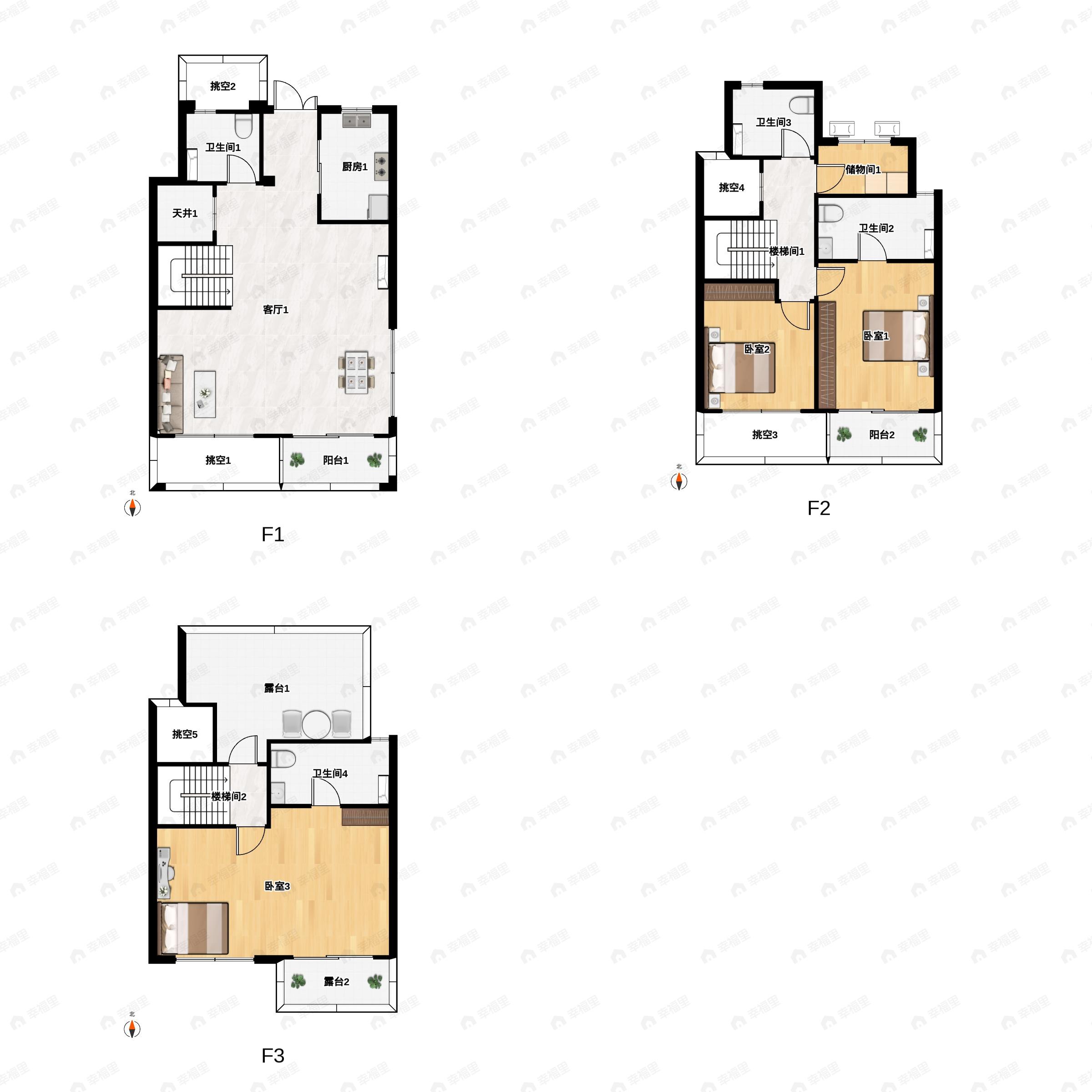 4室2厅4卫建面180平户型图