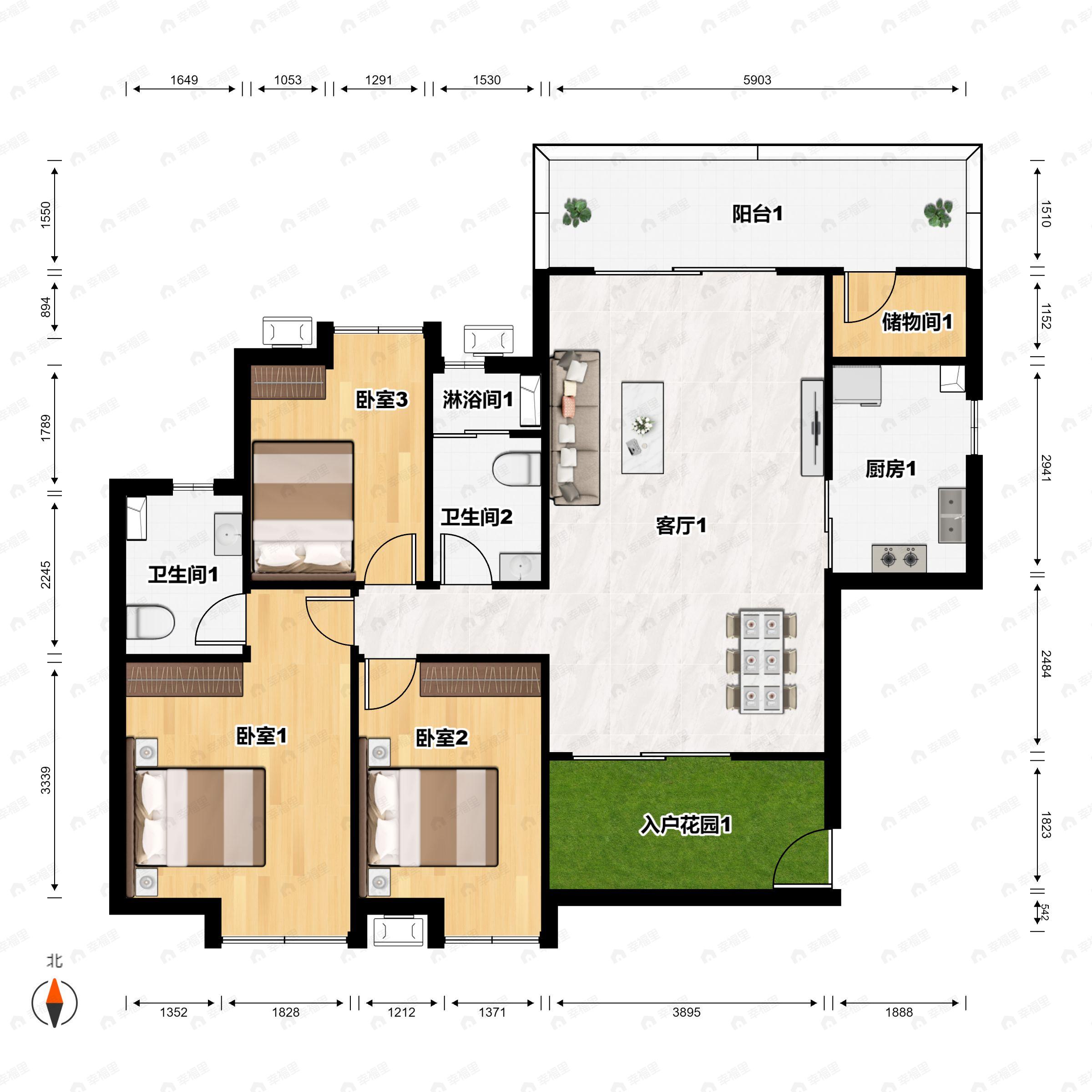 3室2厅2卫建面143平户型图