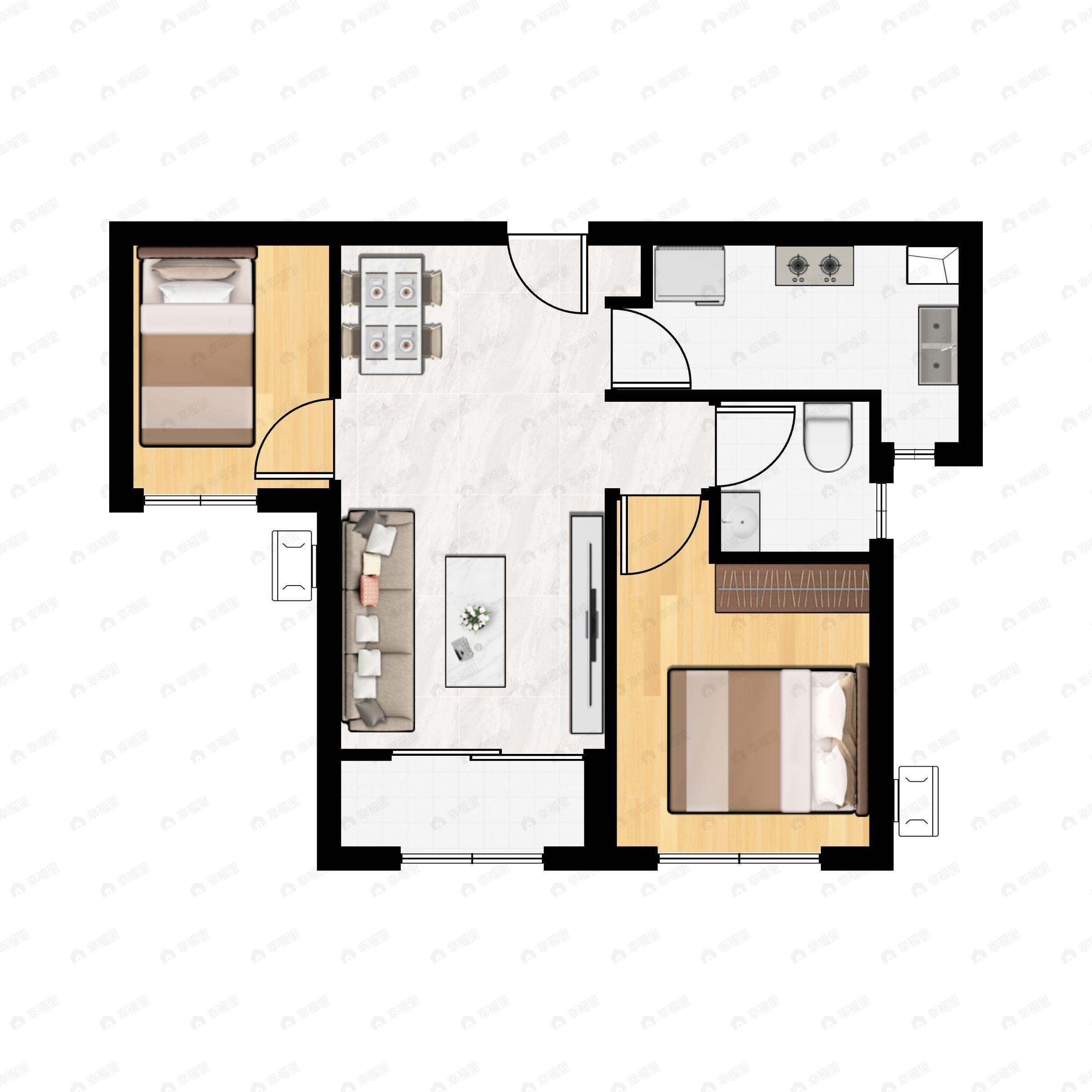 2室2厅1卫建面61平南户型图