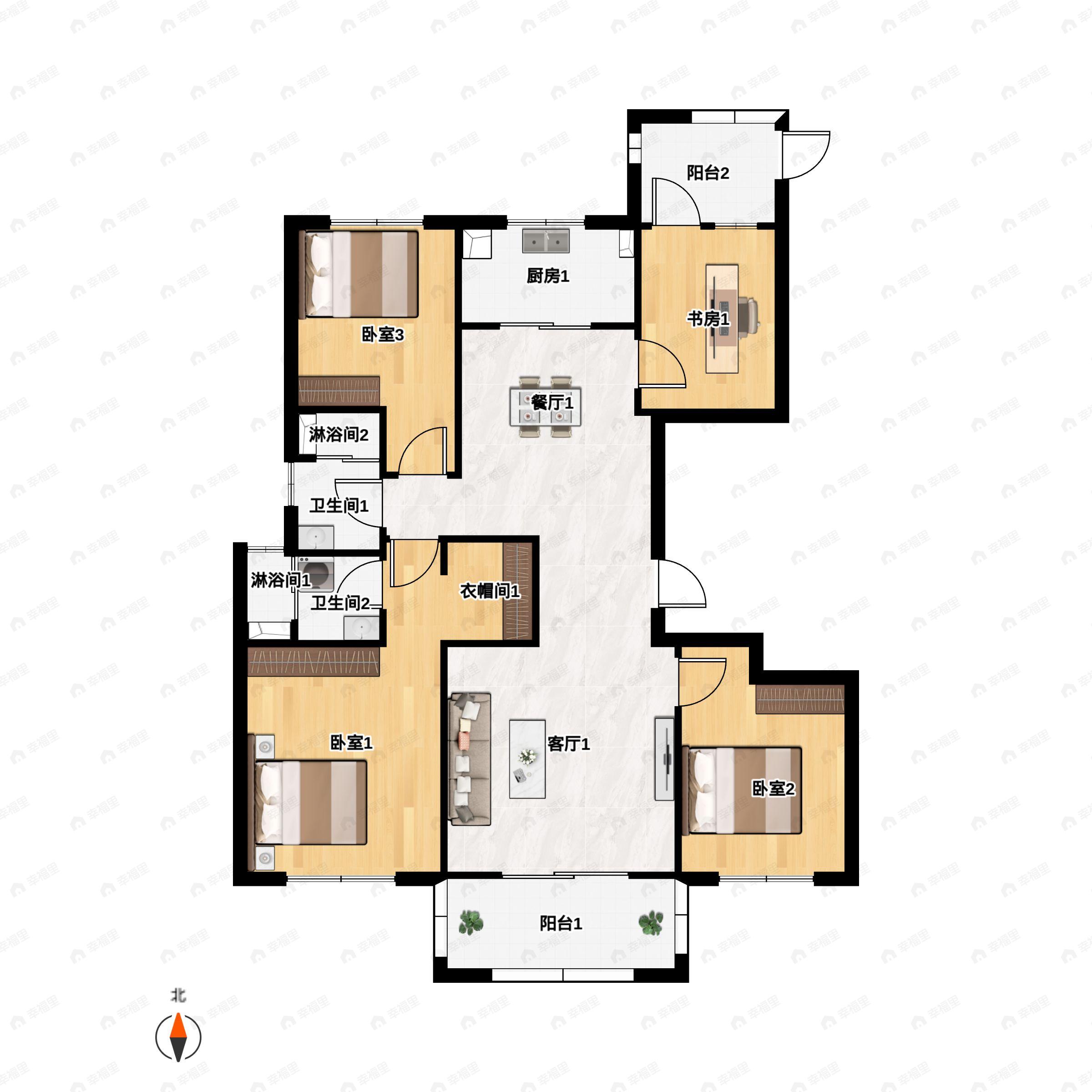 4室2厅2卫建面143平户型图