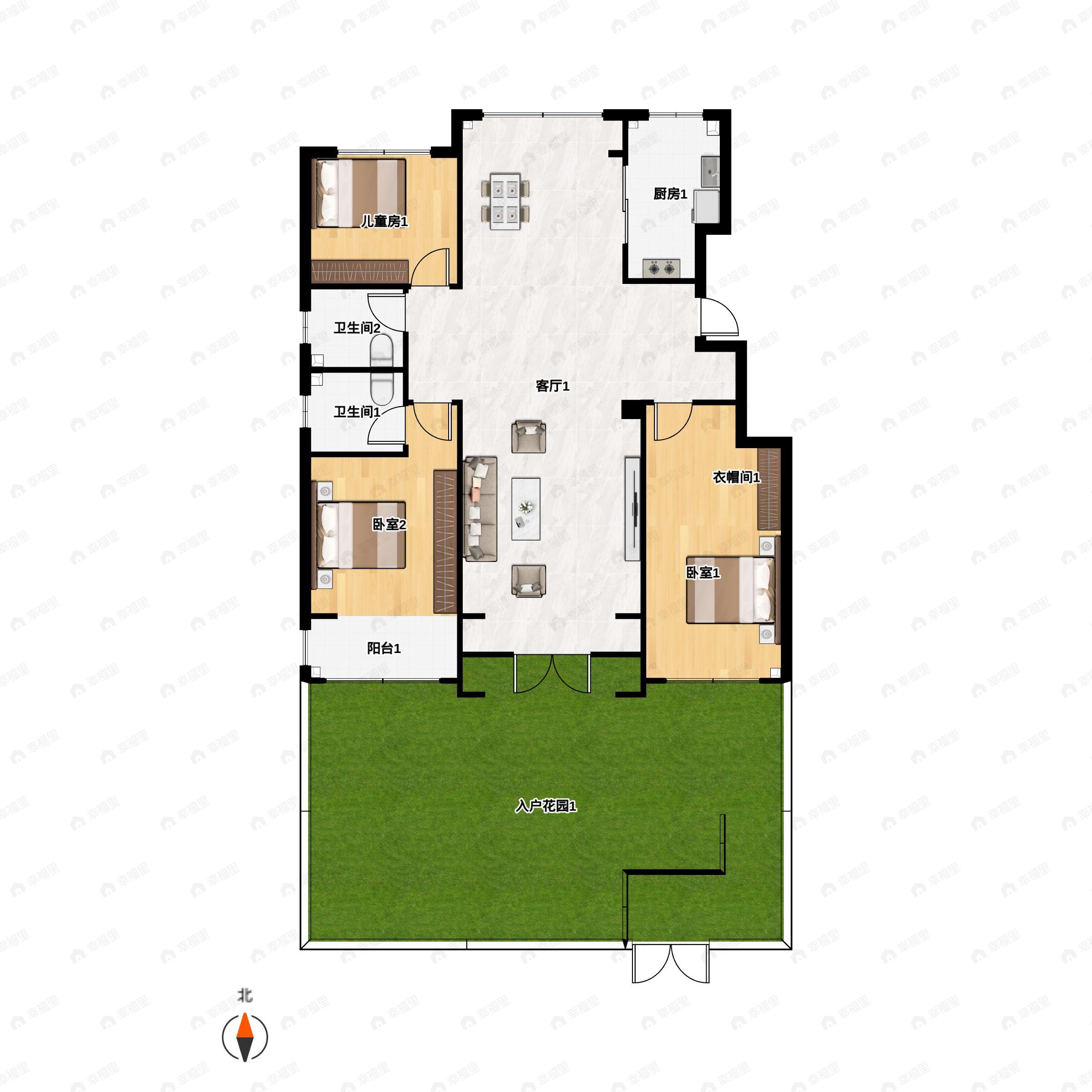 3室2厅2卫建面134m²户型图