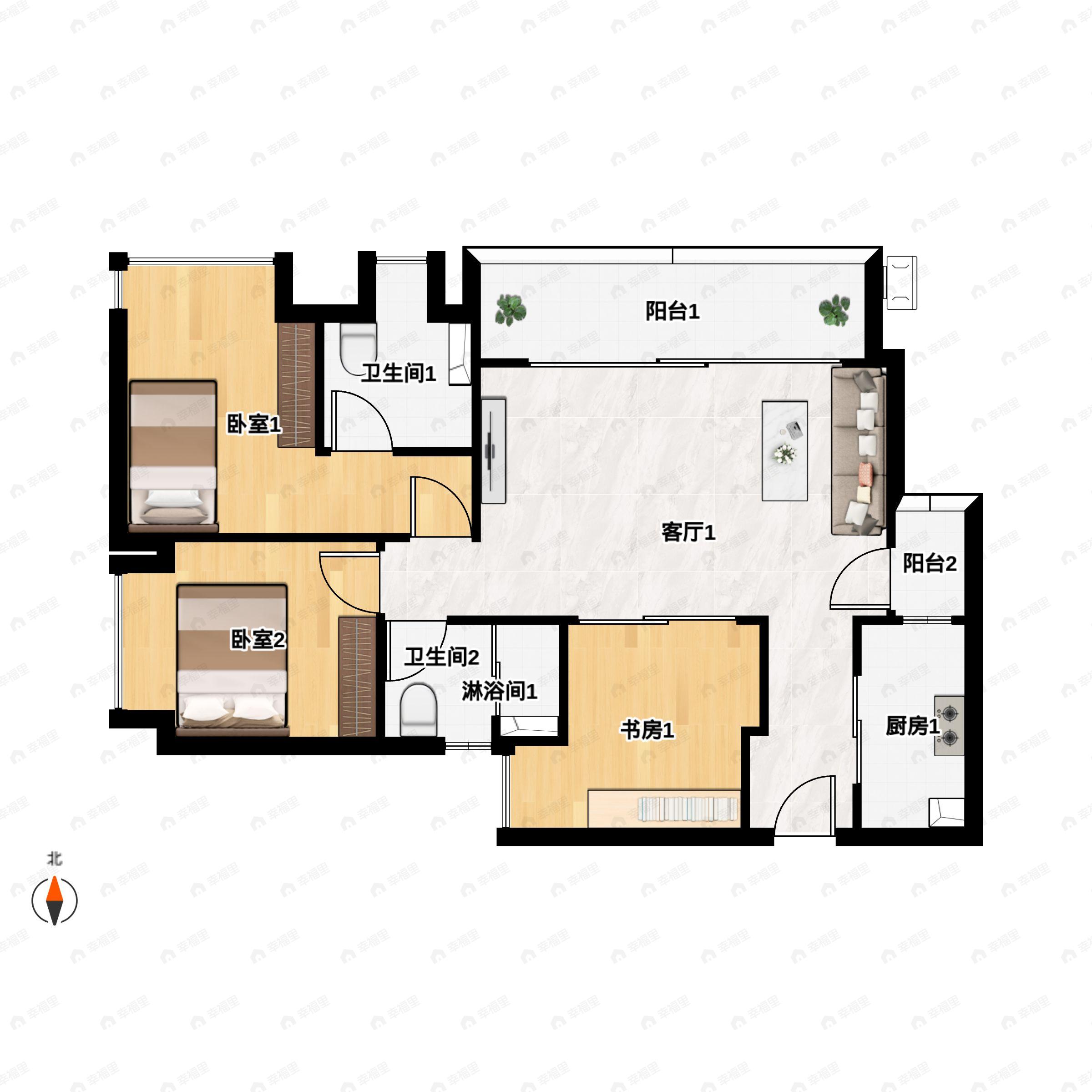 3室2厅2卫建面99平户型图