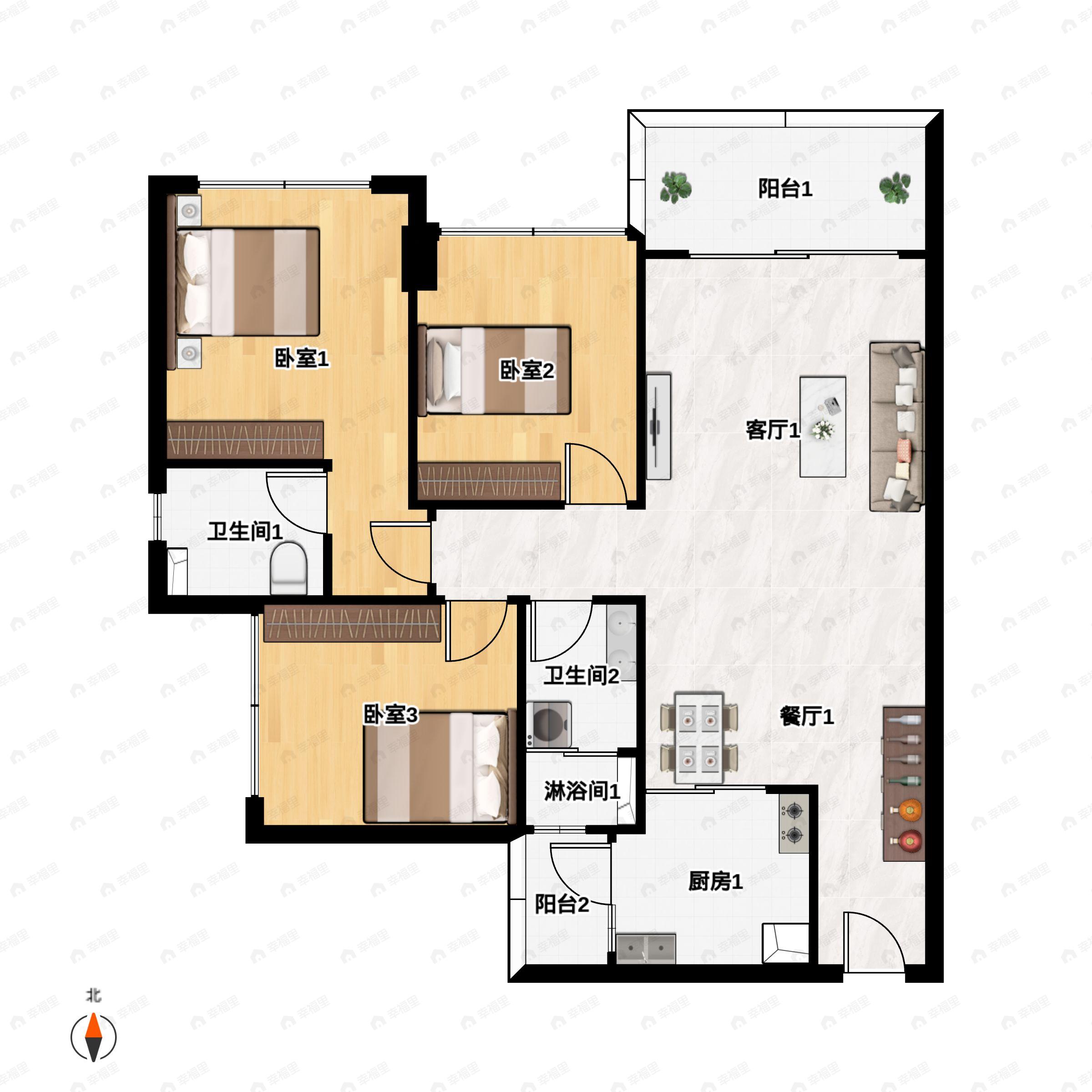 3室2厅2卫建面97平户型图