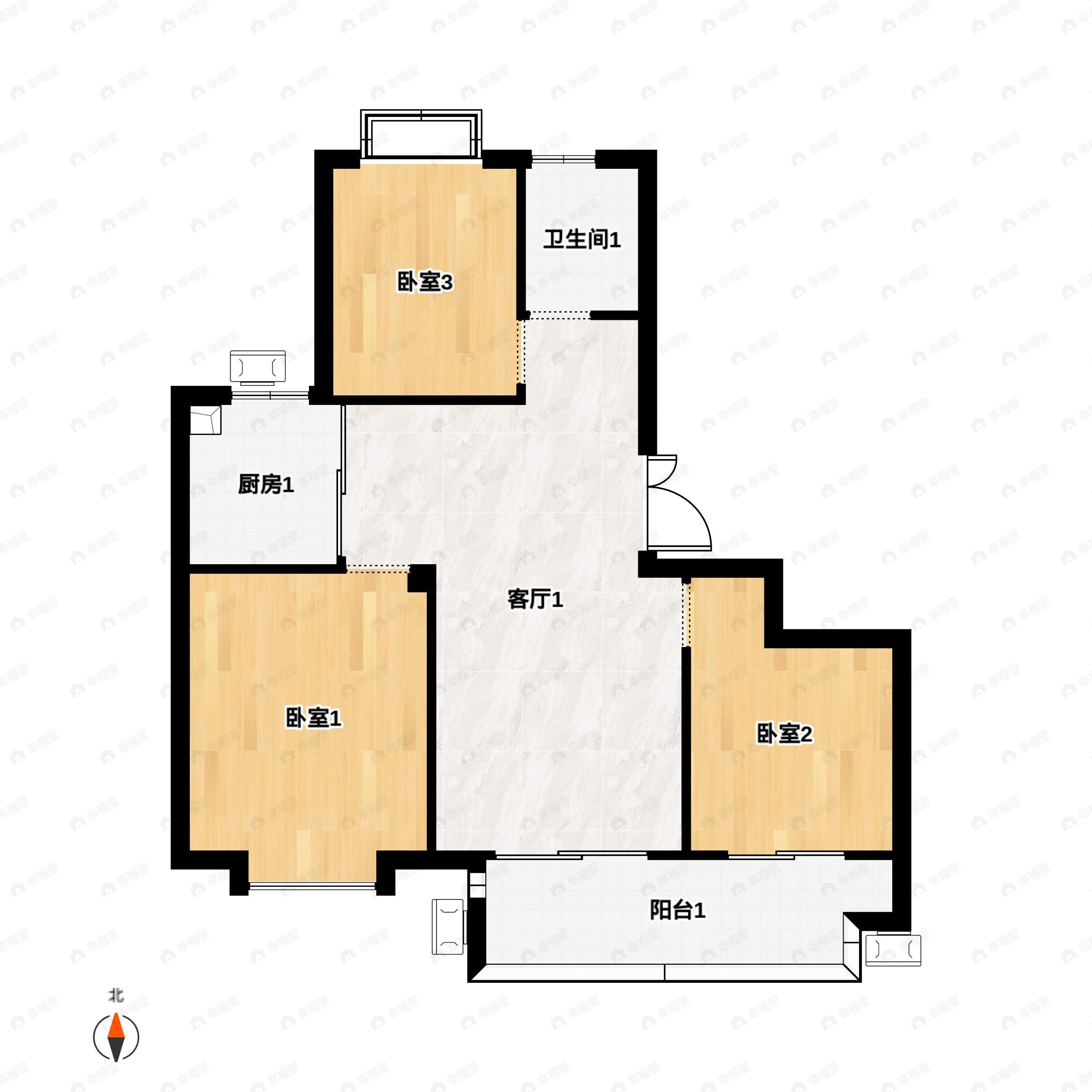 3室2厅1卫建面101平户型图