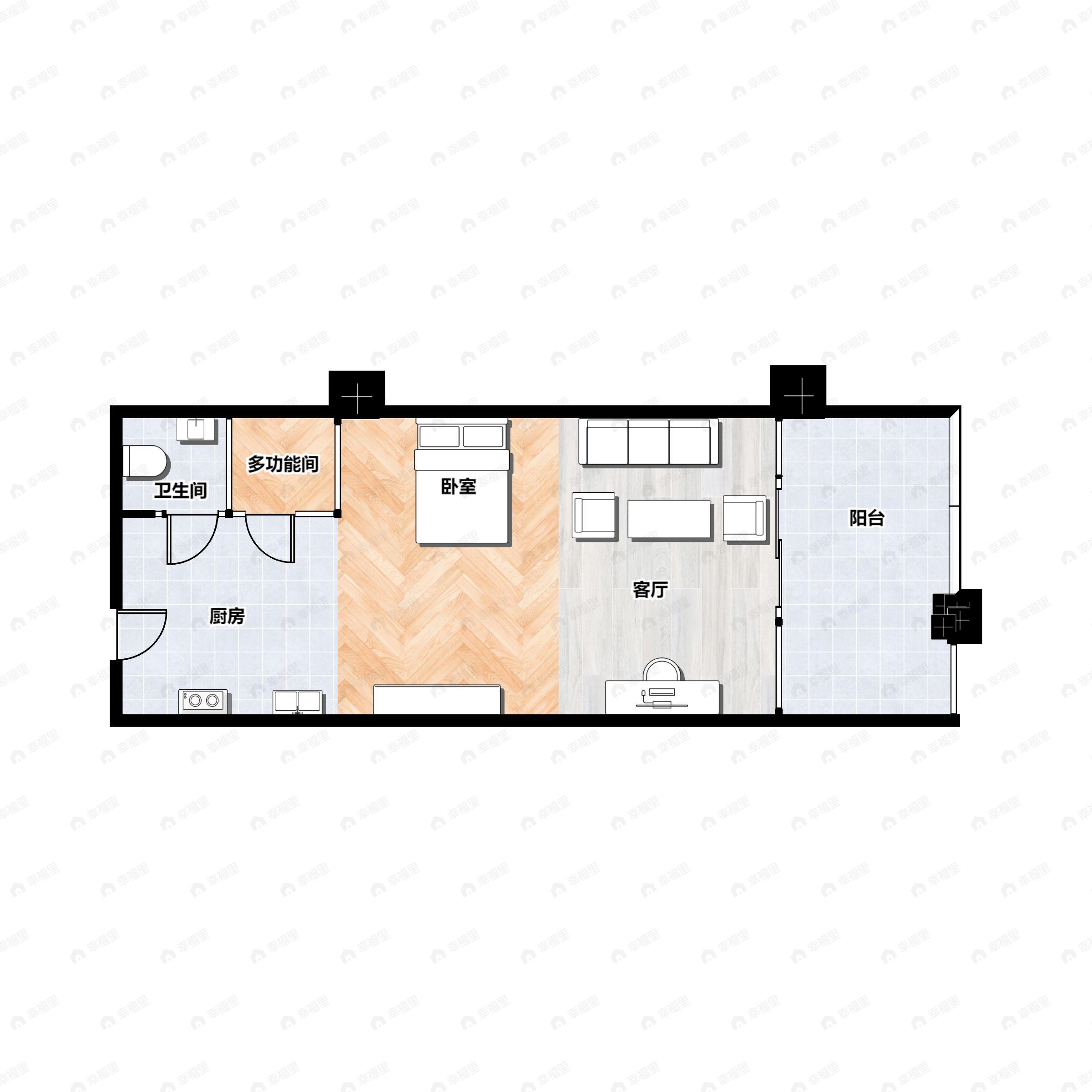 1室1厅1卫建面53平西户型图