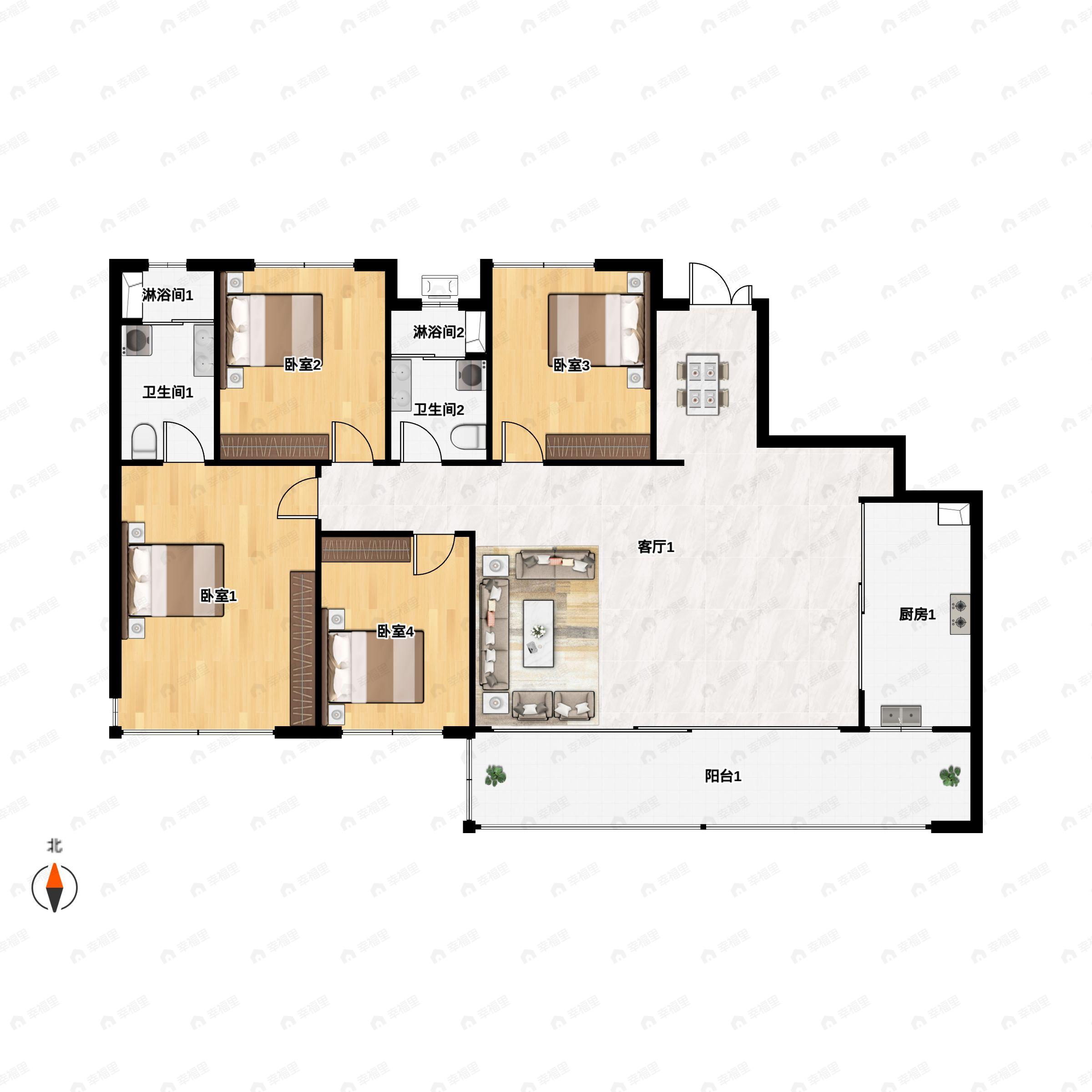 4室2厅2卫建面141平户型图