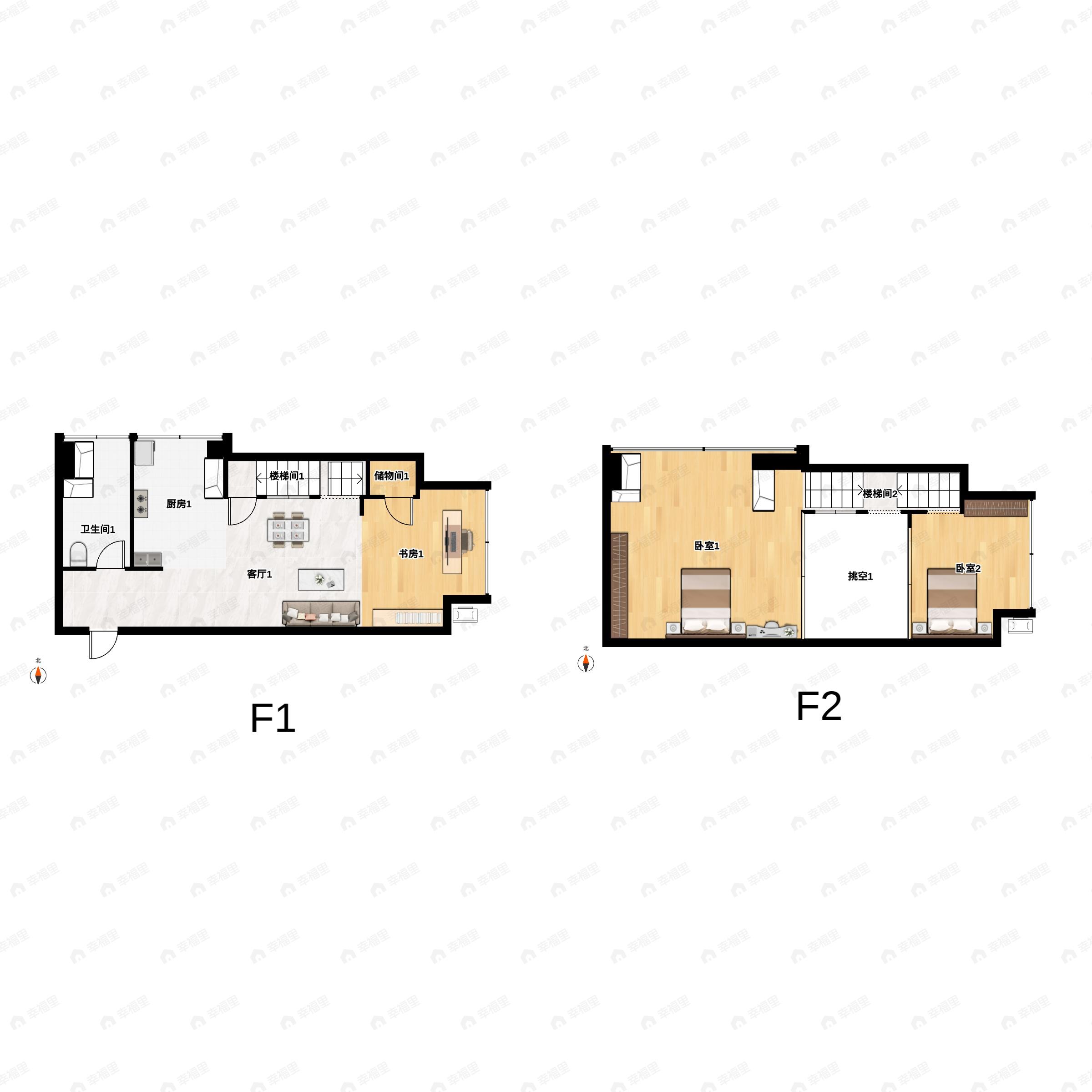 2室2厅1卫建面65平户型图
