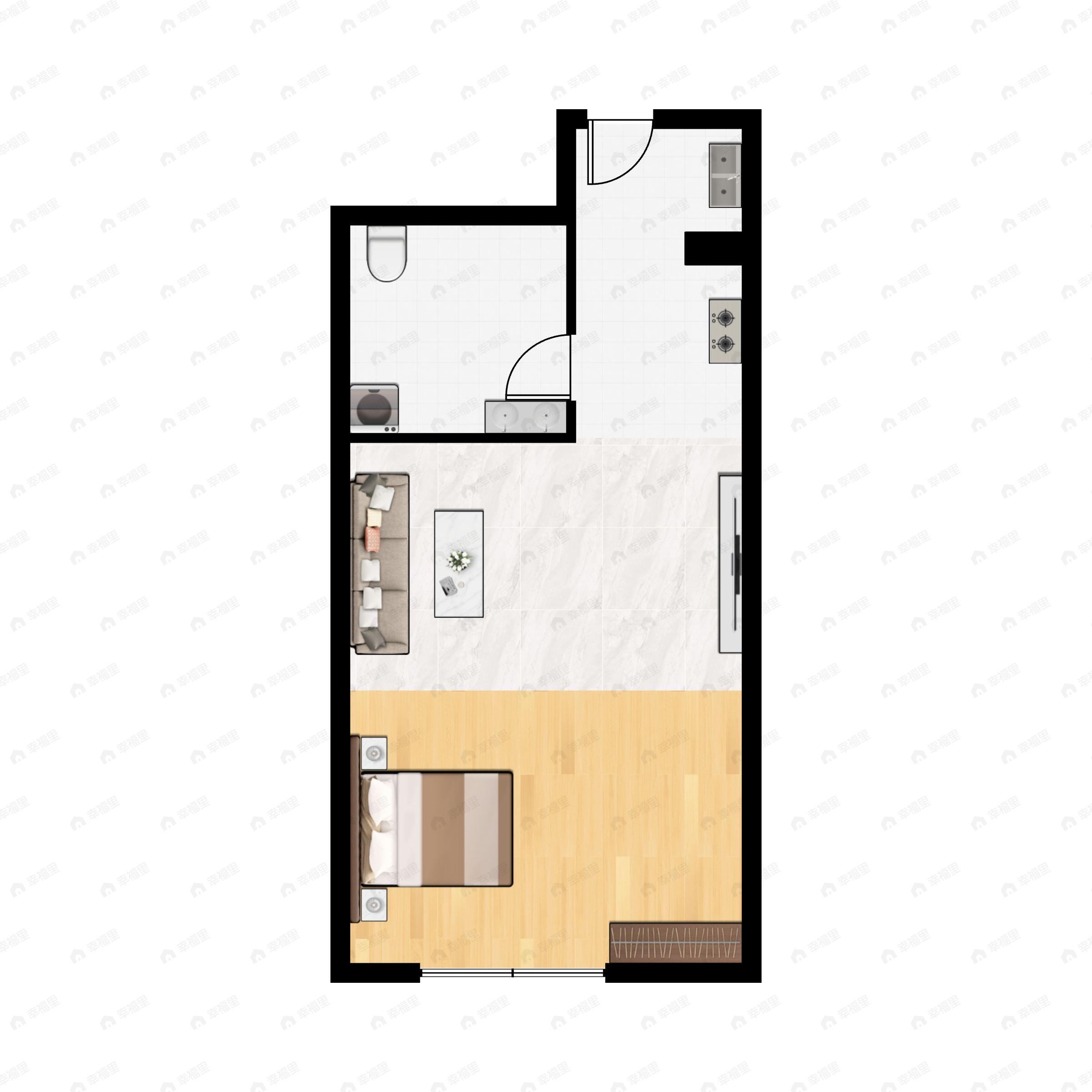 1室1卫建面53平北|南户型图