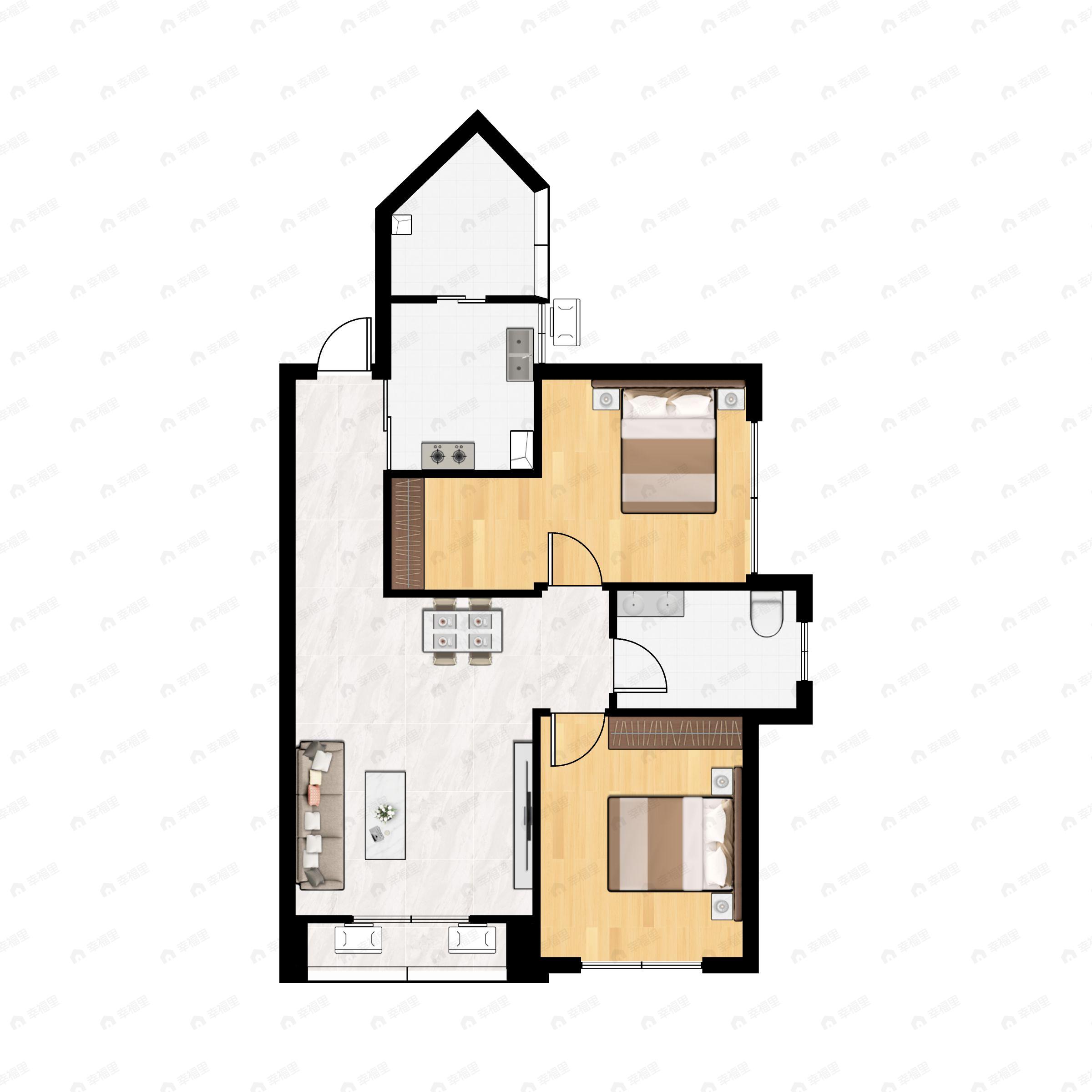 3室2厅1卫建面74平南户型图
