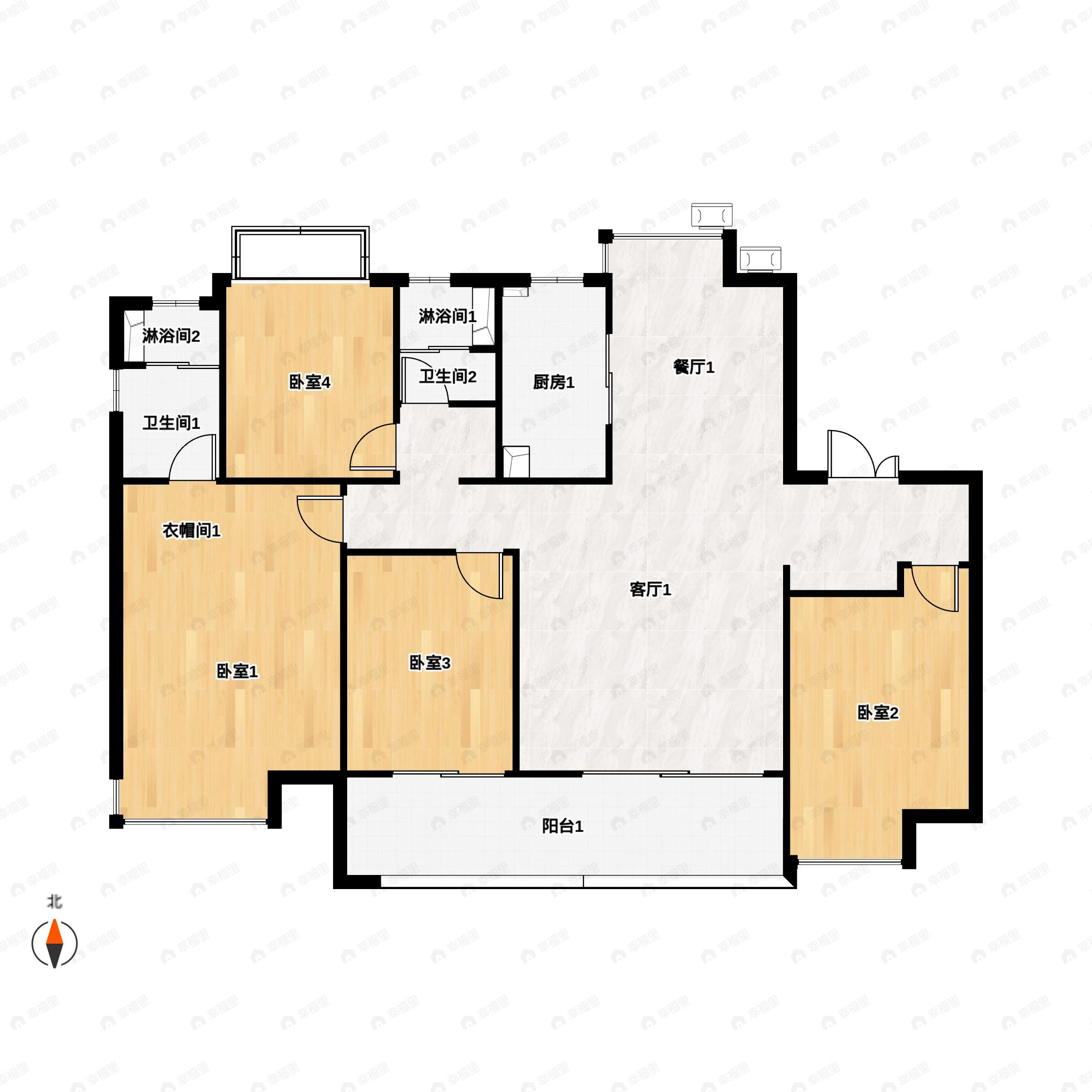 4室2厅2卫建面137平户型图