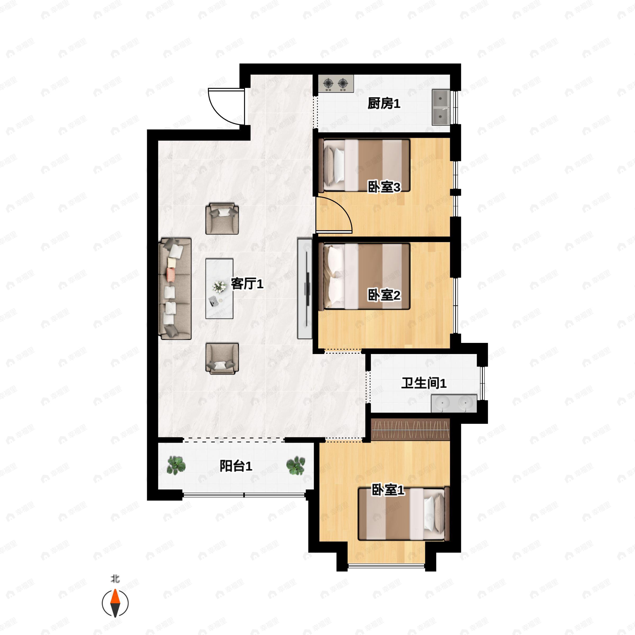 旭景清园3室2厅1卫户型图