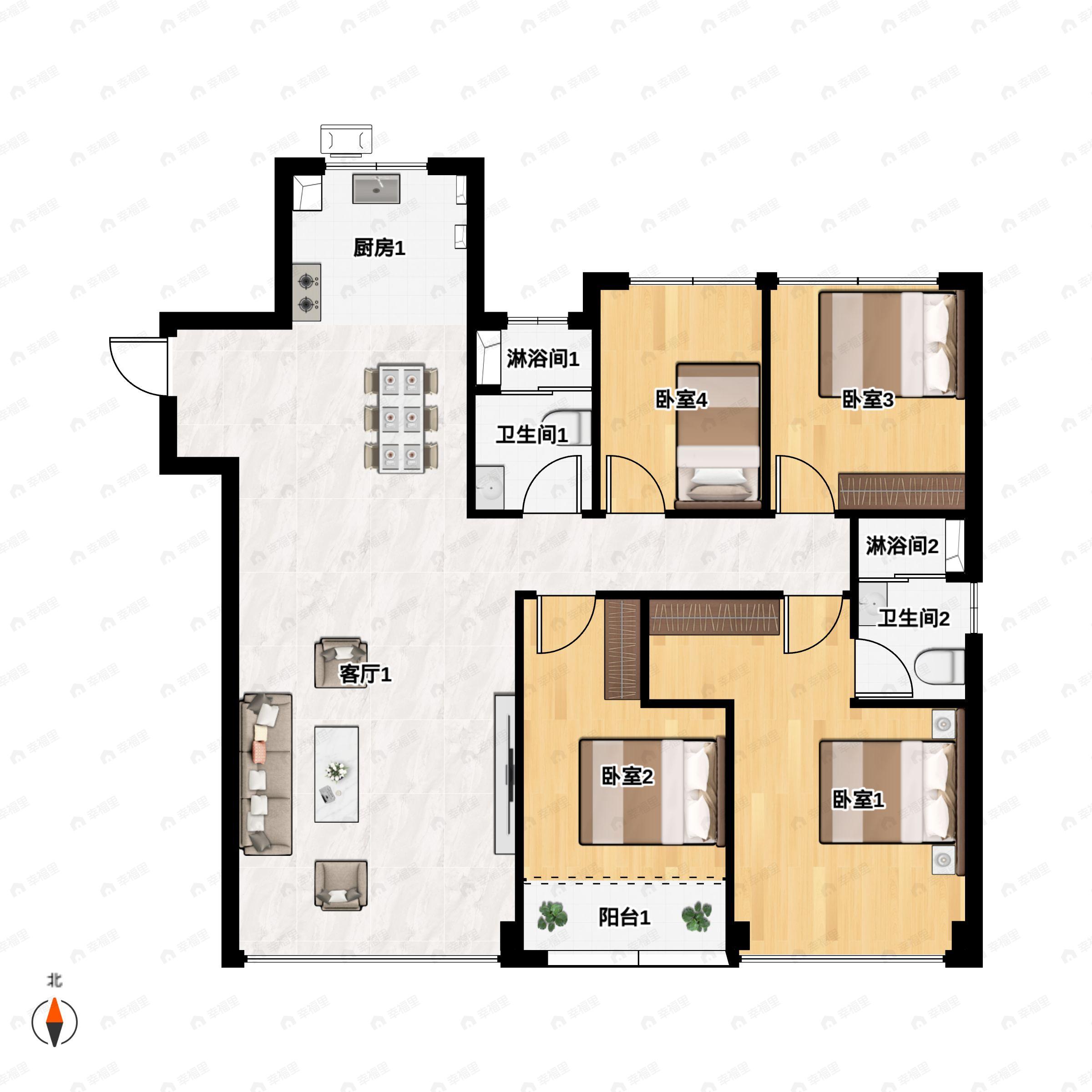 4室2厅2卫建面143平户型图