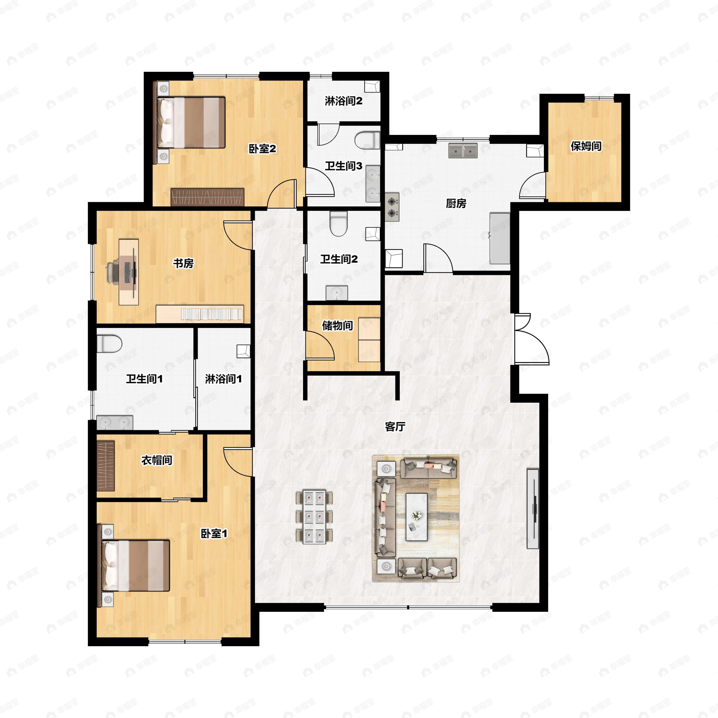 4室2厅3卫建面187平户型图