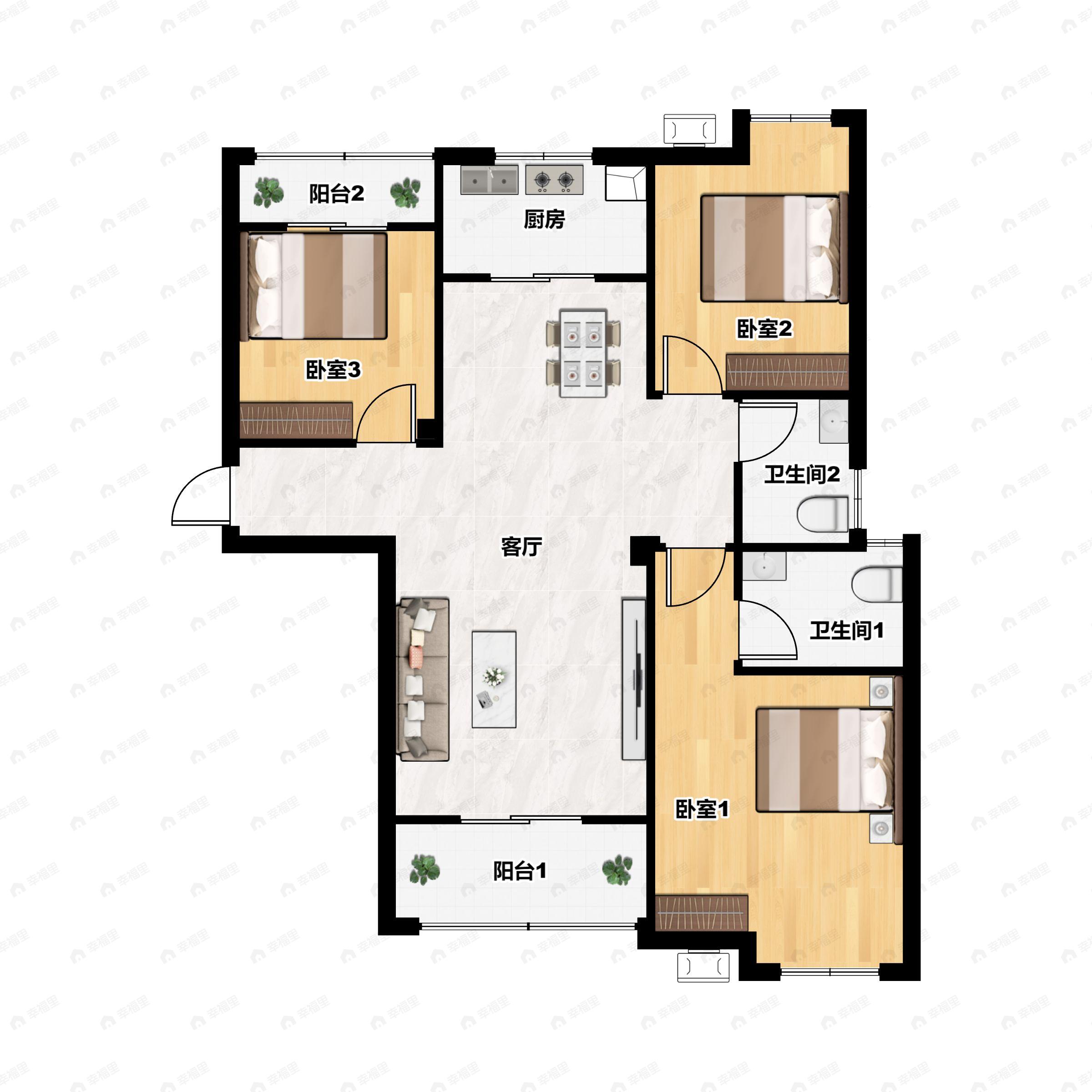 3室2厅2卫建面119平户型图