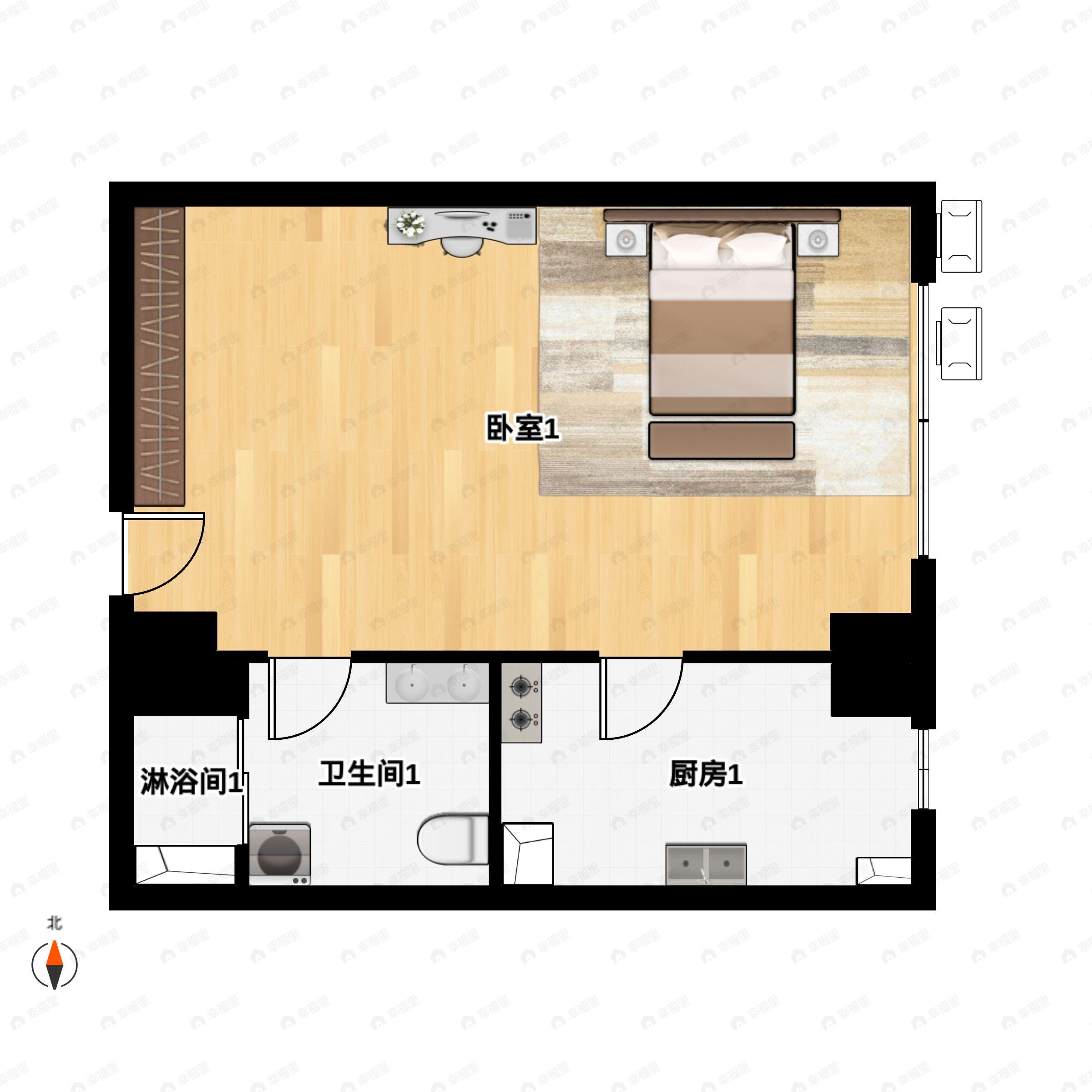 1室1厅1卫建面56平东户型图