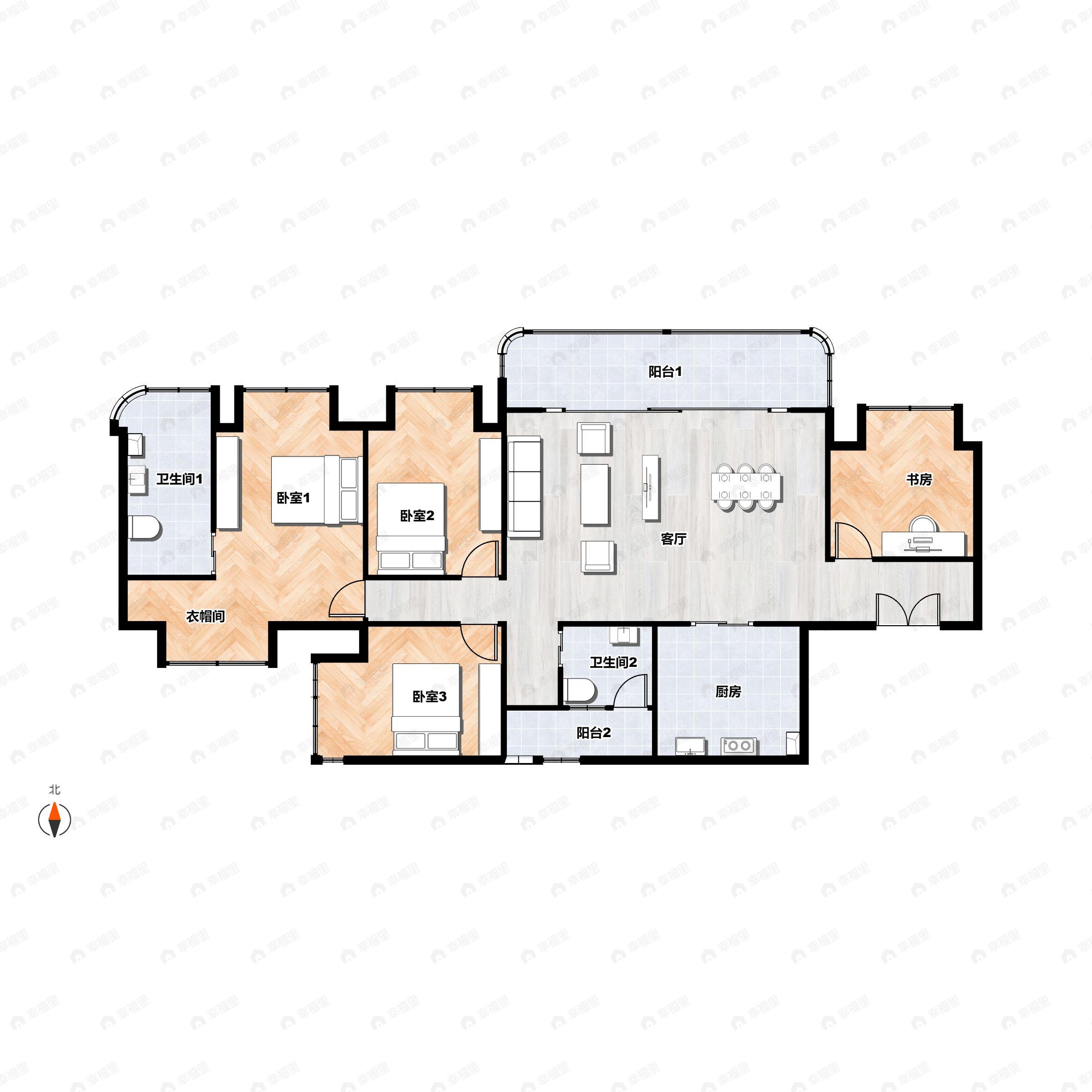 4室2厅2卫建面138平户型图
